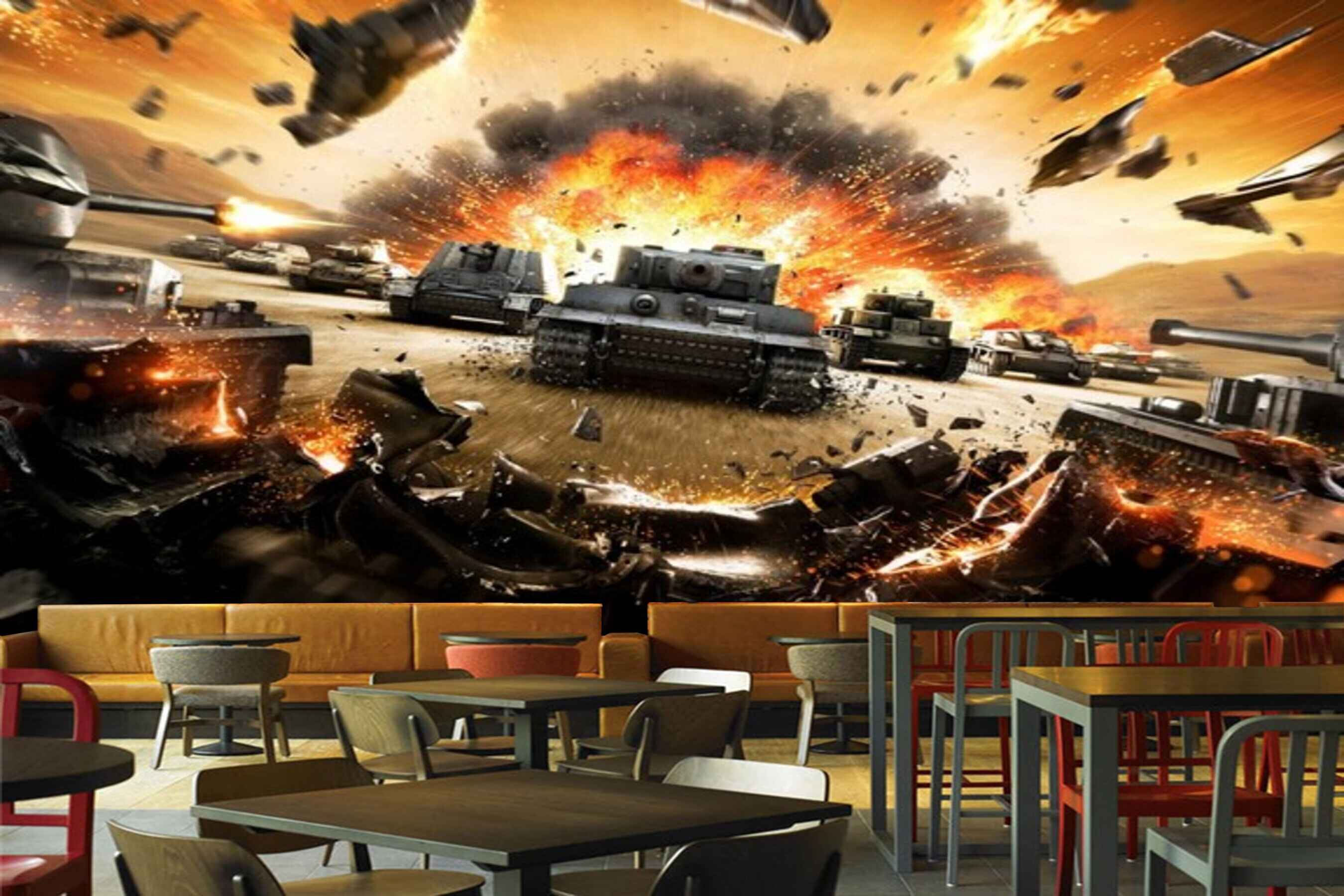 Avikalp MWZ2970 Black Tank Explosion HD Wallpaper for Cafe Restaurant