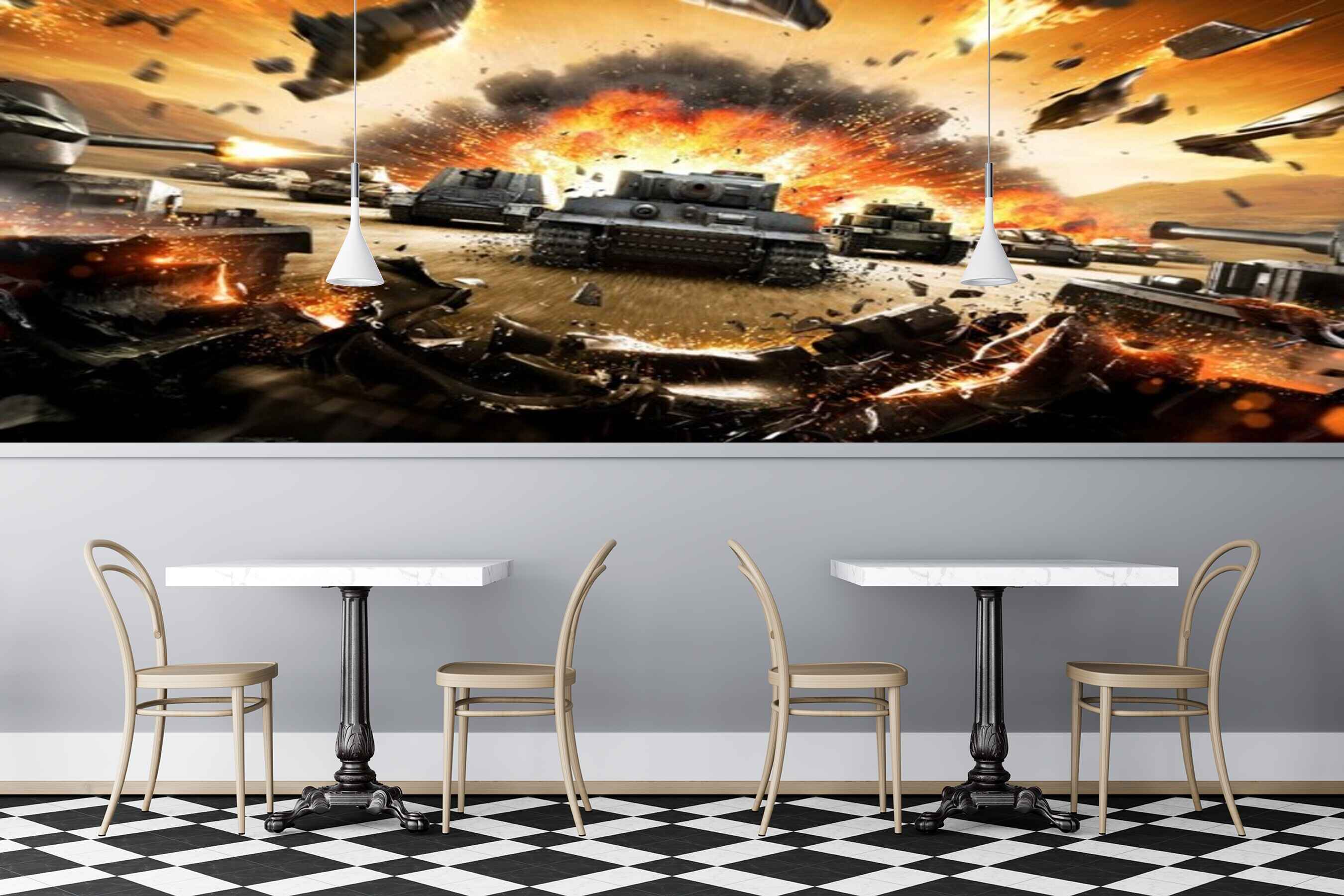 Avikalp MWZ2970 Black Tank Explosion HD Wallpaper for Cafe Restaurant