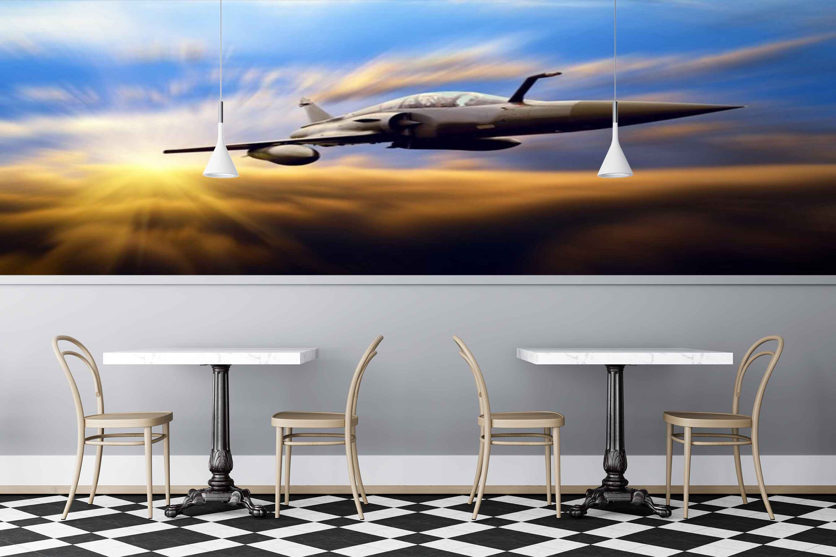 Avikalp MWZ2971 Sky Fighter Plane Clouds HD Wallpaper for Cafe Restaurant