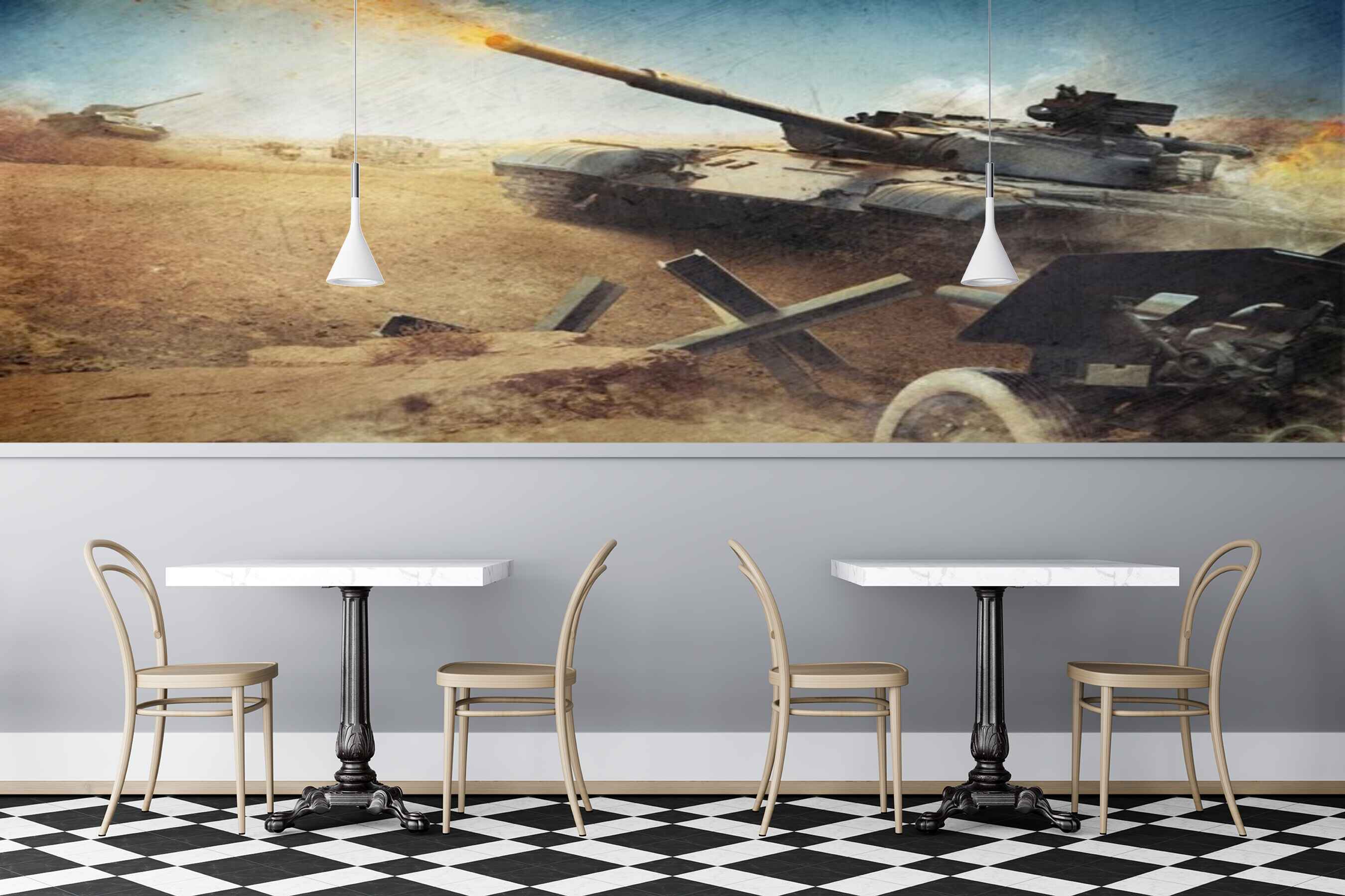 Avikalp MWZ2972 Military Tank Sandy Soil HD Wallpaper for Cafe Restaurant