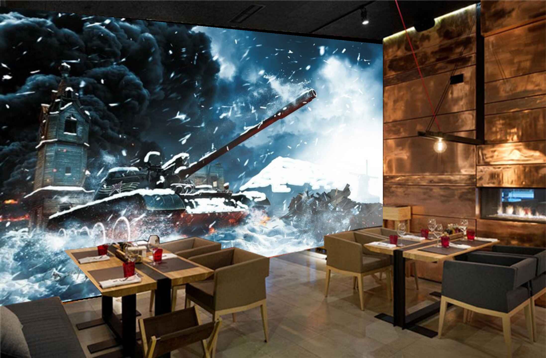 Avikalp MWZ2974 Fighter Tank HD Wallpaper for Cafe Restaurant
