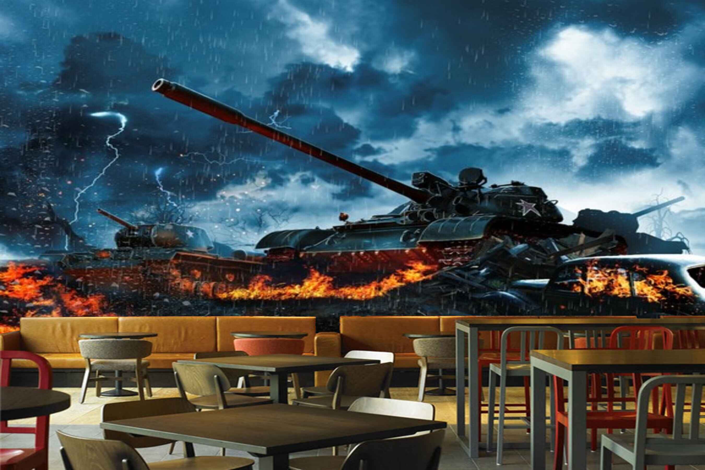 Avikalp MWZ2975 Fighter Tank HD Wallpaper for Cafe Restaurant