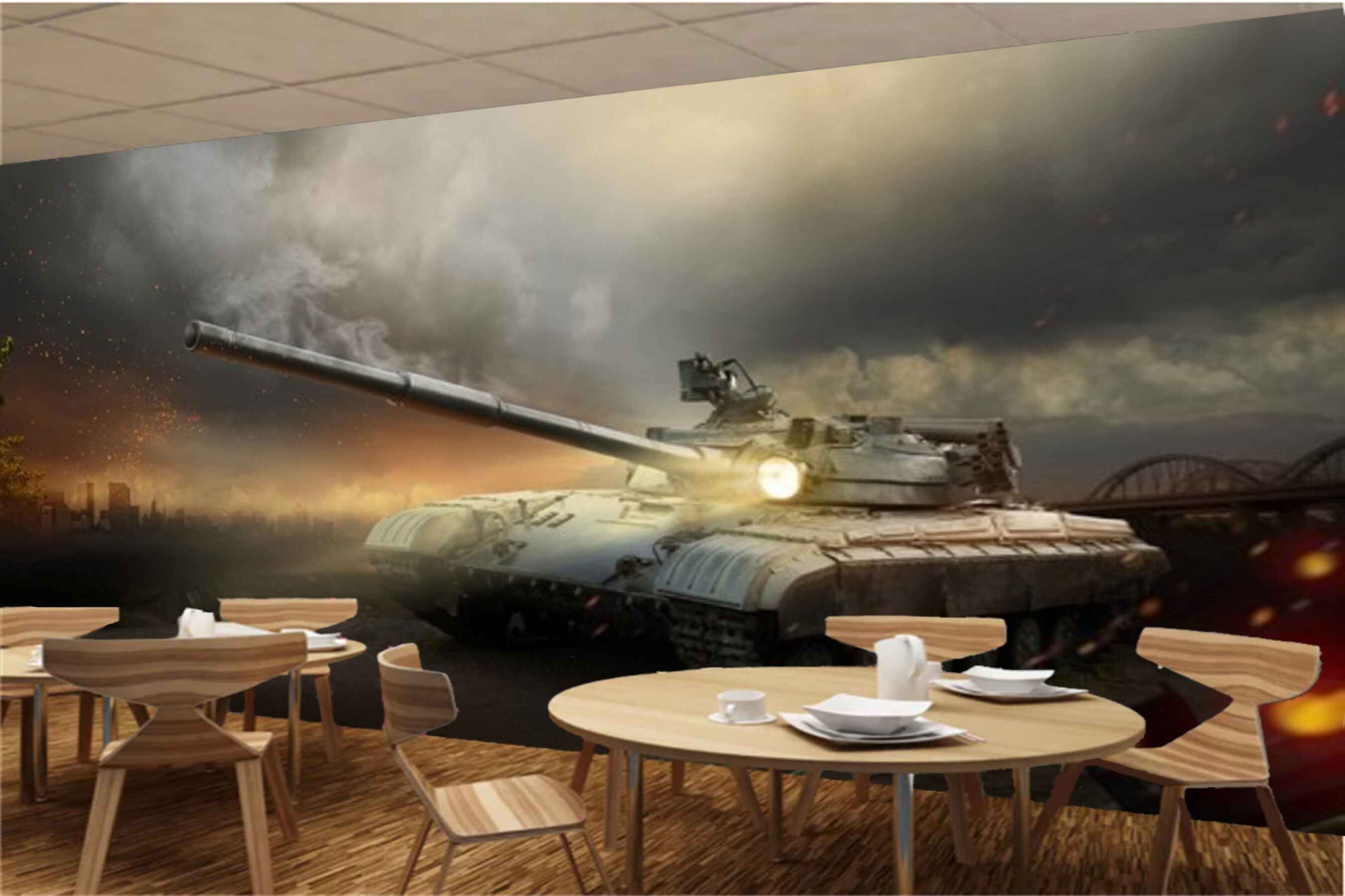 Avikalp MWZ2977 Fighter Tank HD Wallpaper for Cafe Restaurant