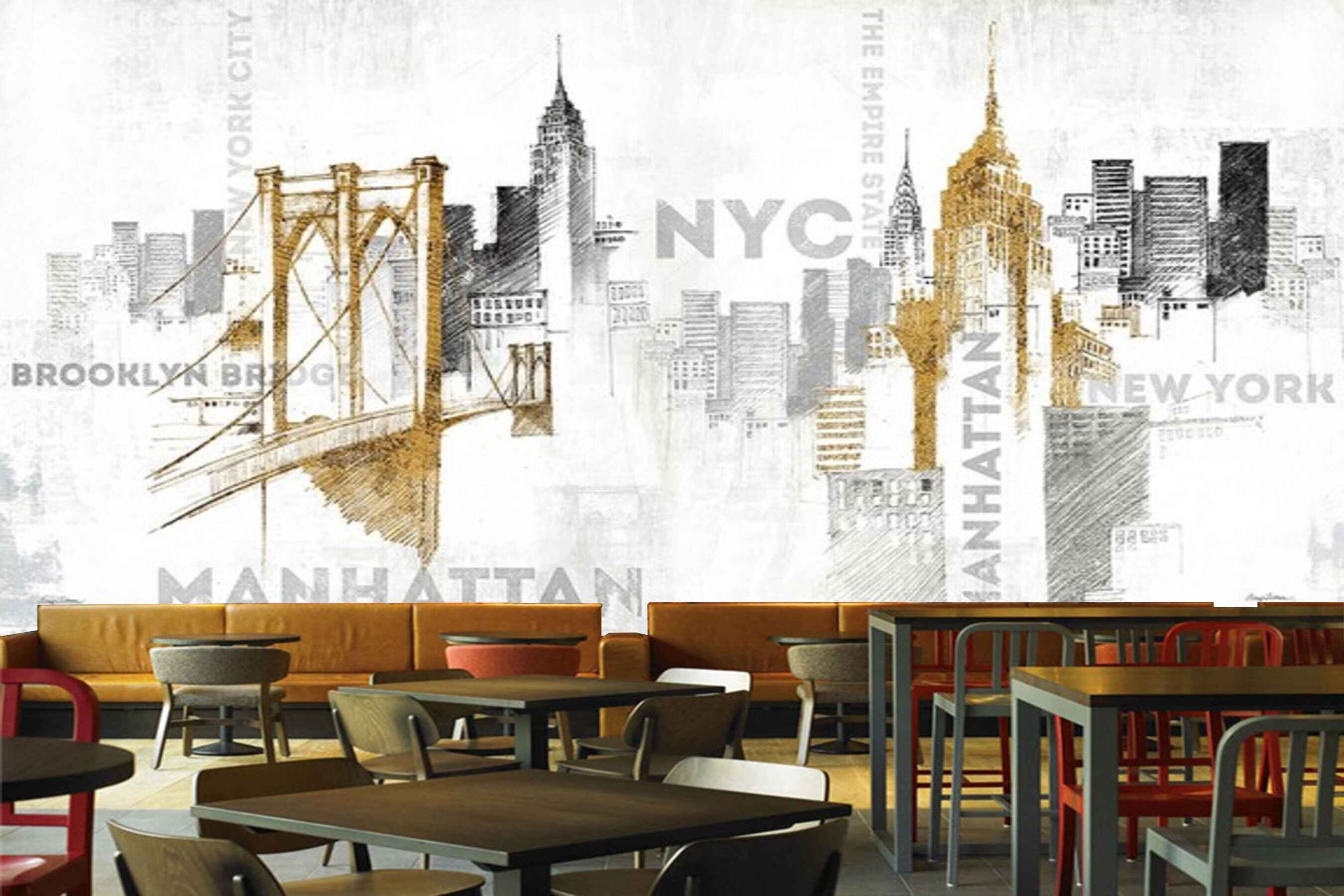 Avikalp MWZ2980 Newyork Architecture HD Wallpaper for Cafe Restaurant