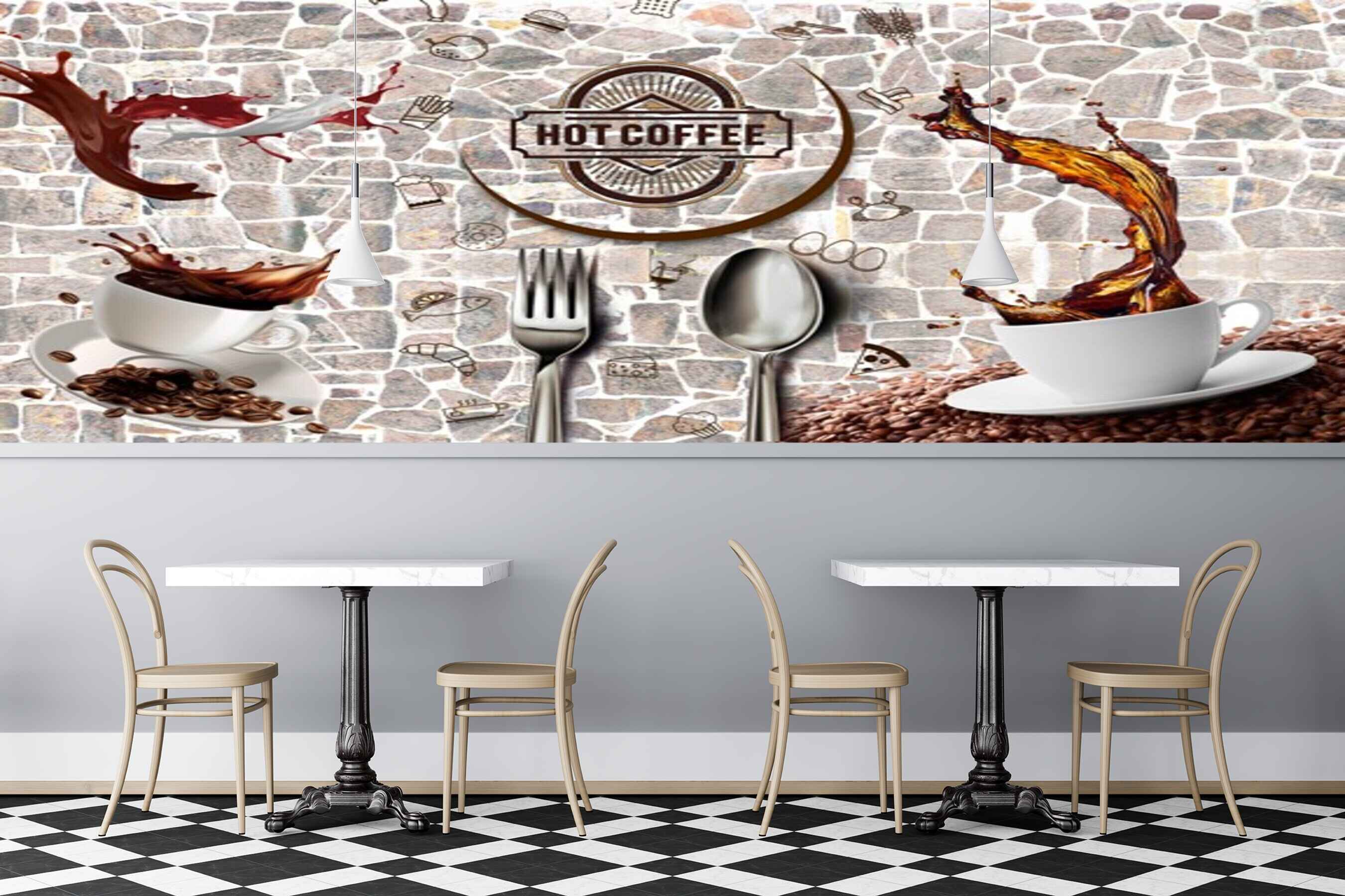 Avikalp MWZ2984 Cups Coffee Fork Spoons HD Wallpaper for Cafe Restaurant