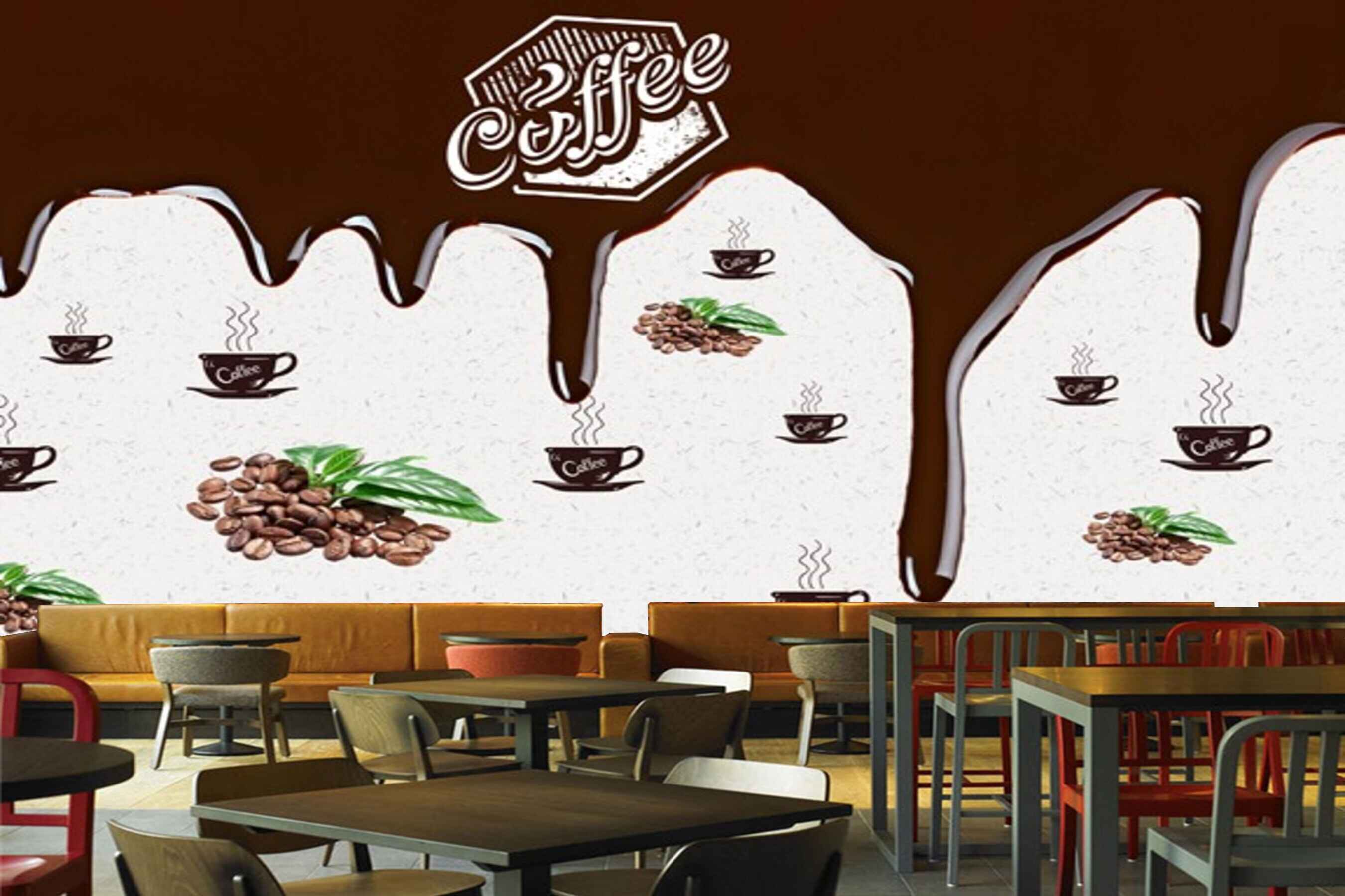 Avikalp MWZ2985 Coffee Seed Cups Leaves HD Wallpaper for Cafe Restaurant