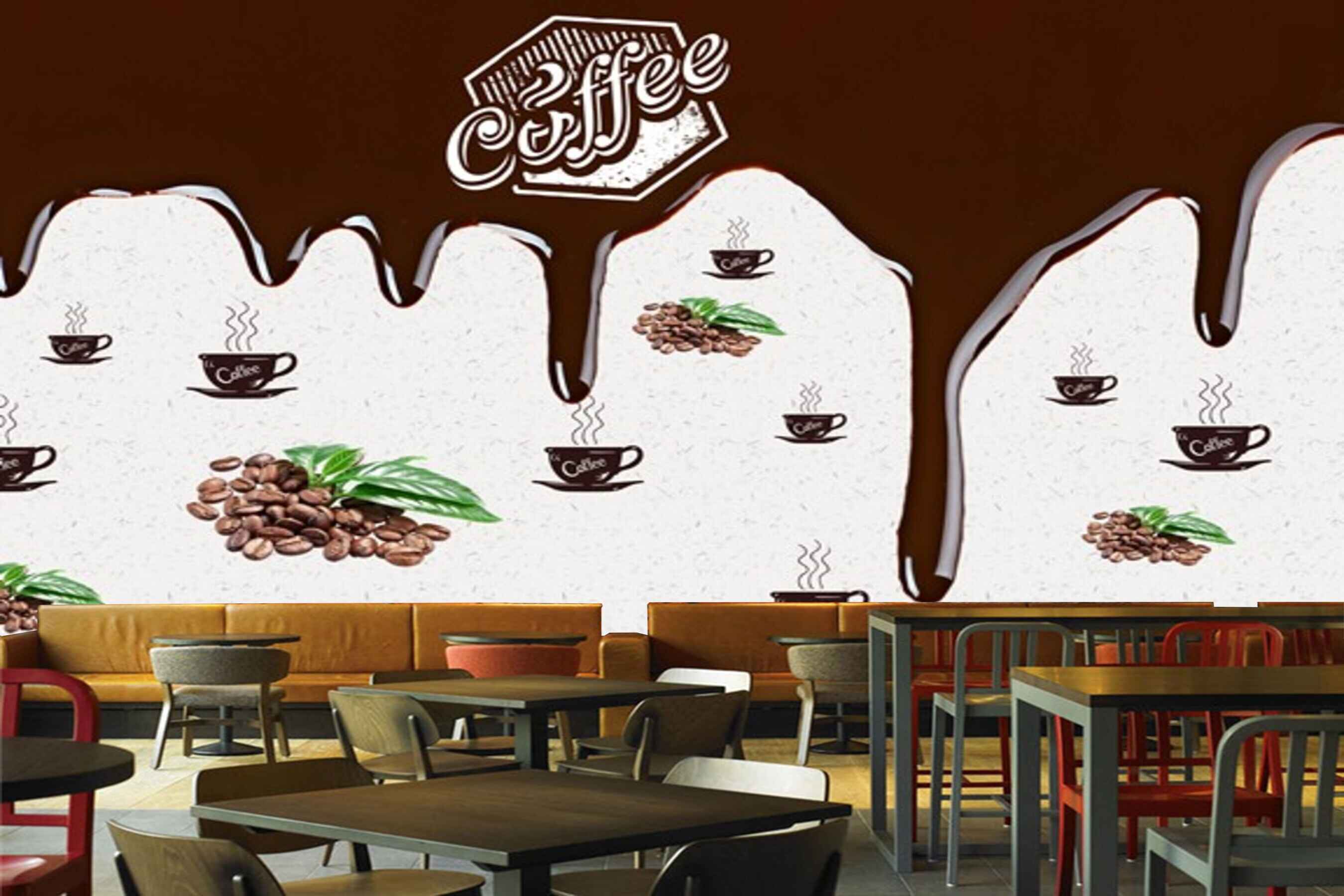 Avikalp MWZ2985 Coffee Seed Cups Leaves HD Wallpaper for Cafe Restaurant