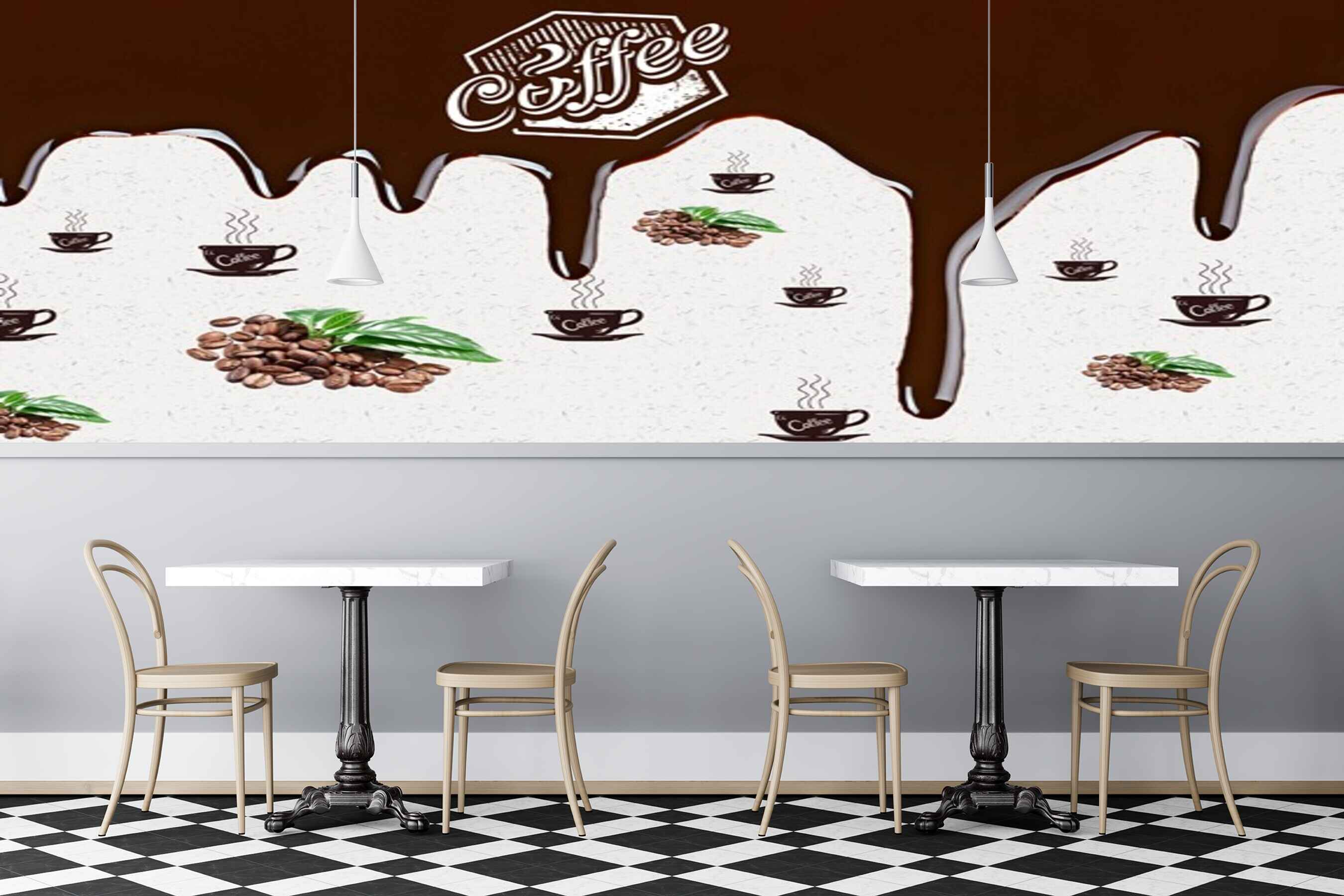 Avikalp MWZ2985 Coffee Seed Cups Leaves HD Wallpaper for Cafe Restaurant