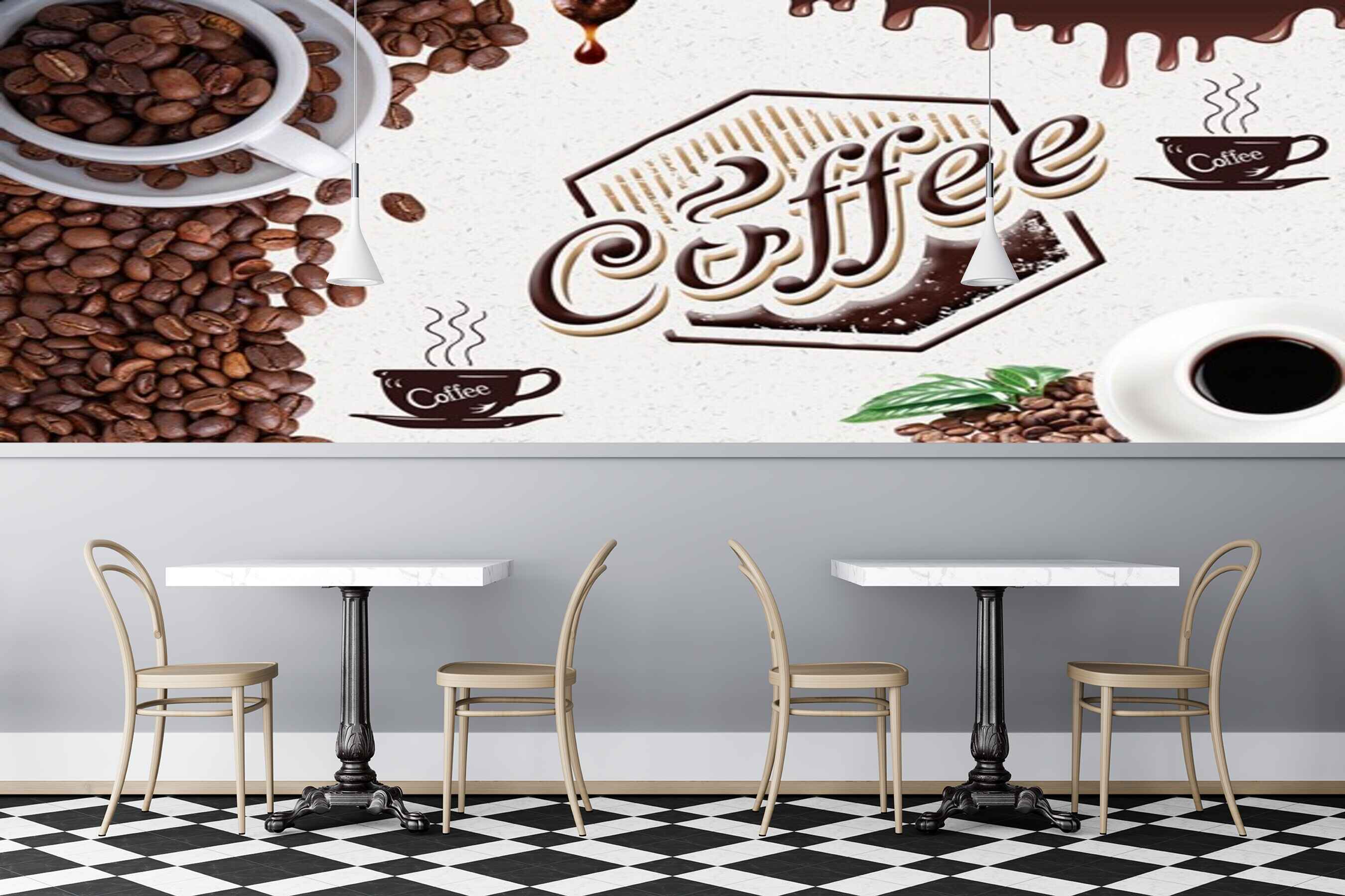 Avikalp MWZ2986 Coffee Beans Cups Leaves HD Wallpaper for Cafe Restaurant
