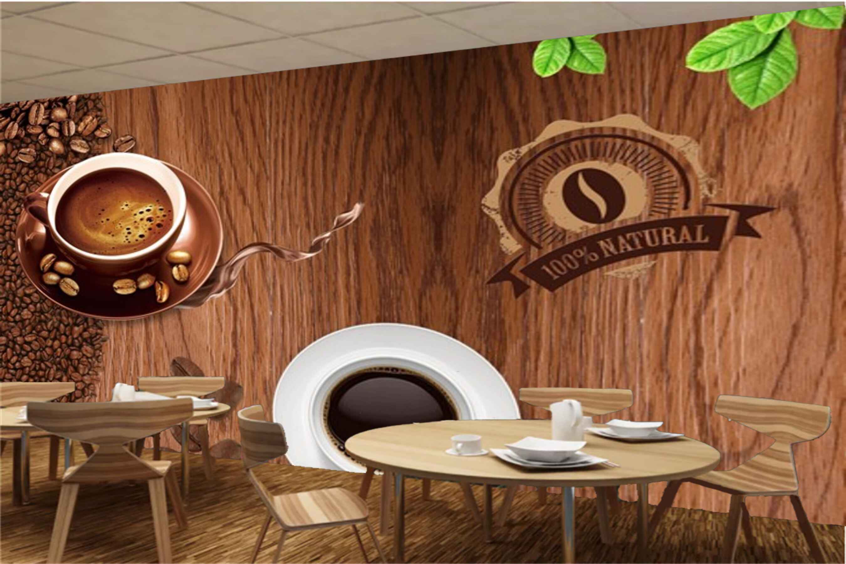 Avikalp MWZ2987 Coffee Beans Cups Saucers HD Wallpaper for Cafe Restaurant