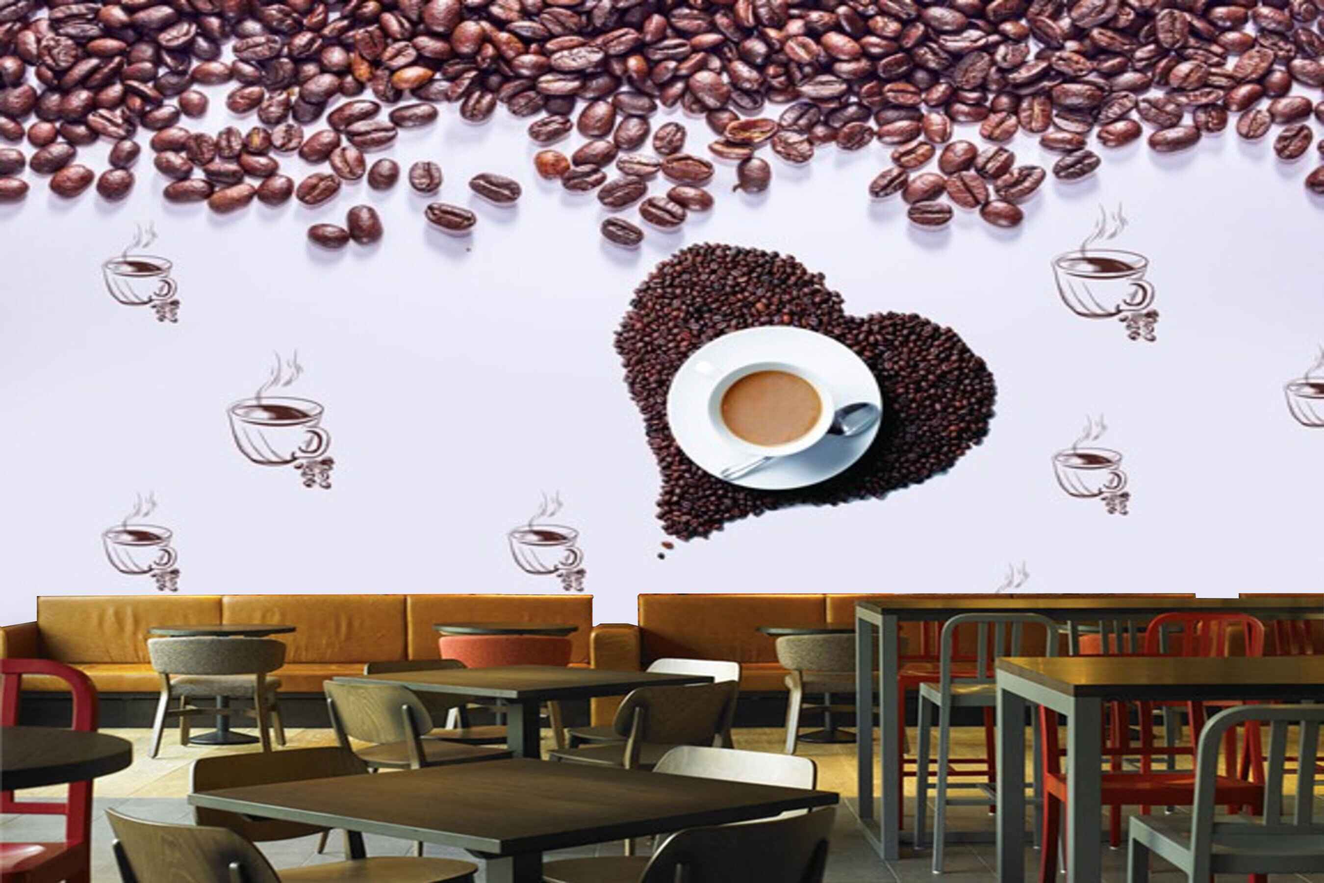 Avikalp MWZ2988 Coffe Beans Cups Saucer Spoons HD Wallpaper for Cafe Restaurant
