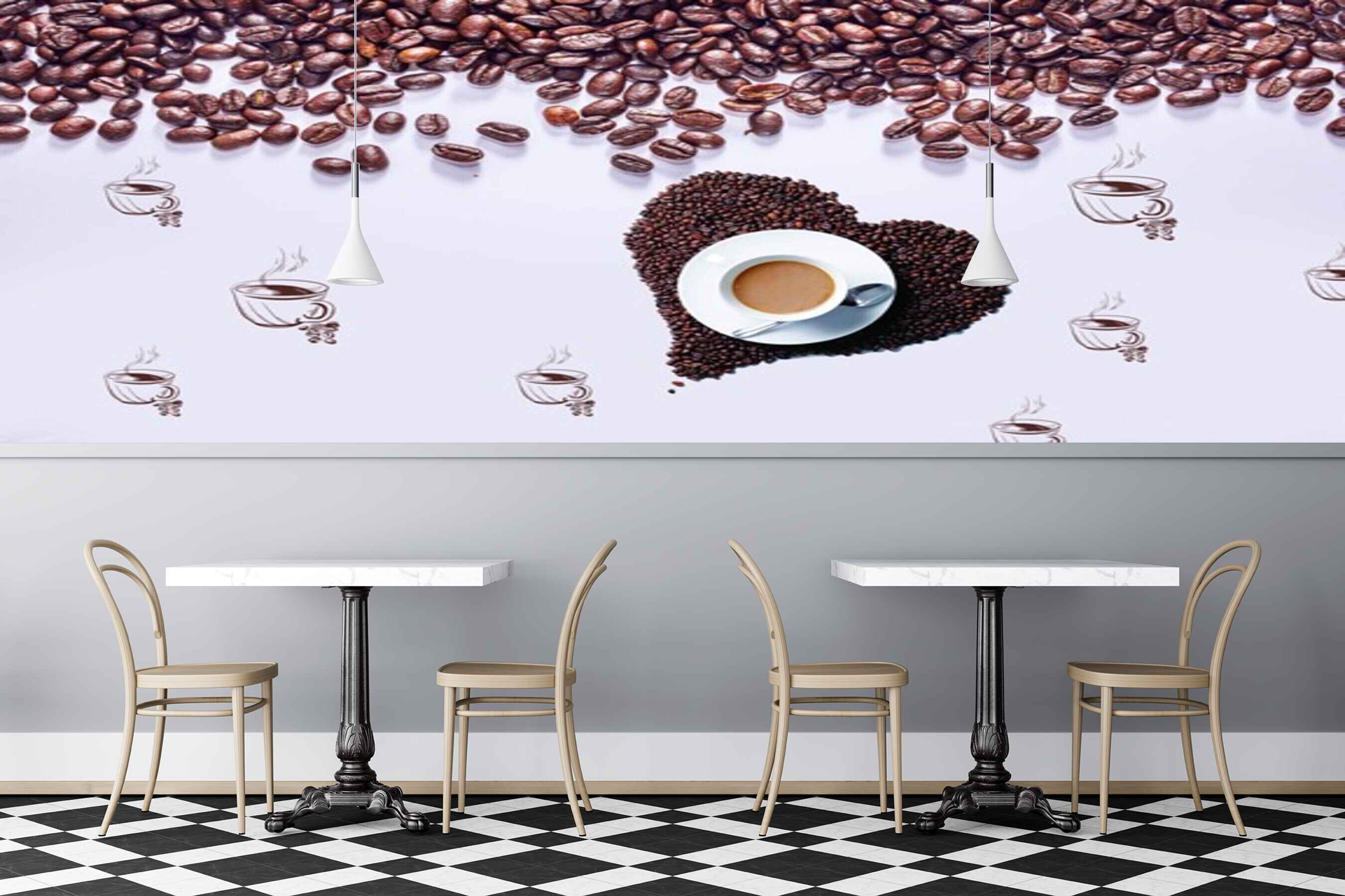 Avikalp MWZ2988 Coffe Beans Cups Saucer Spoons HD Wallpaper for Cafe Restaurant