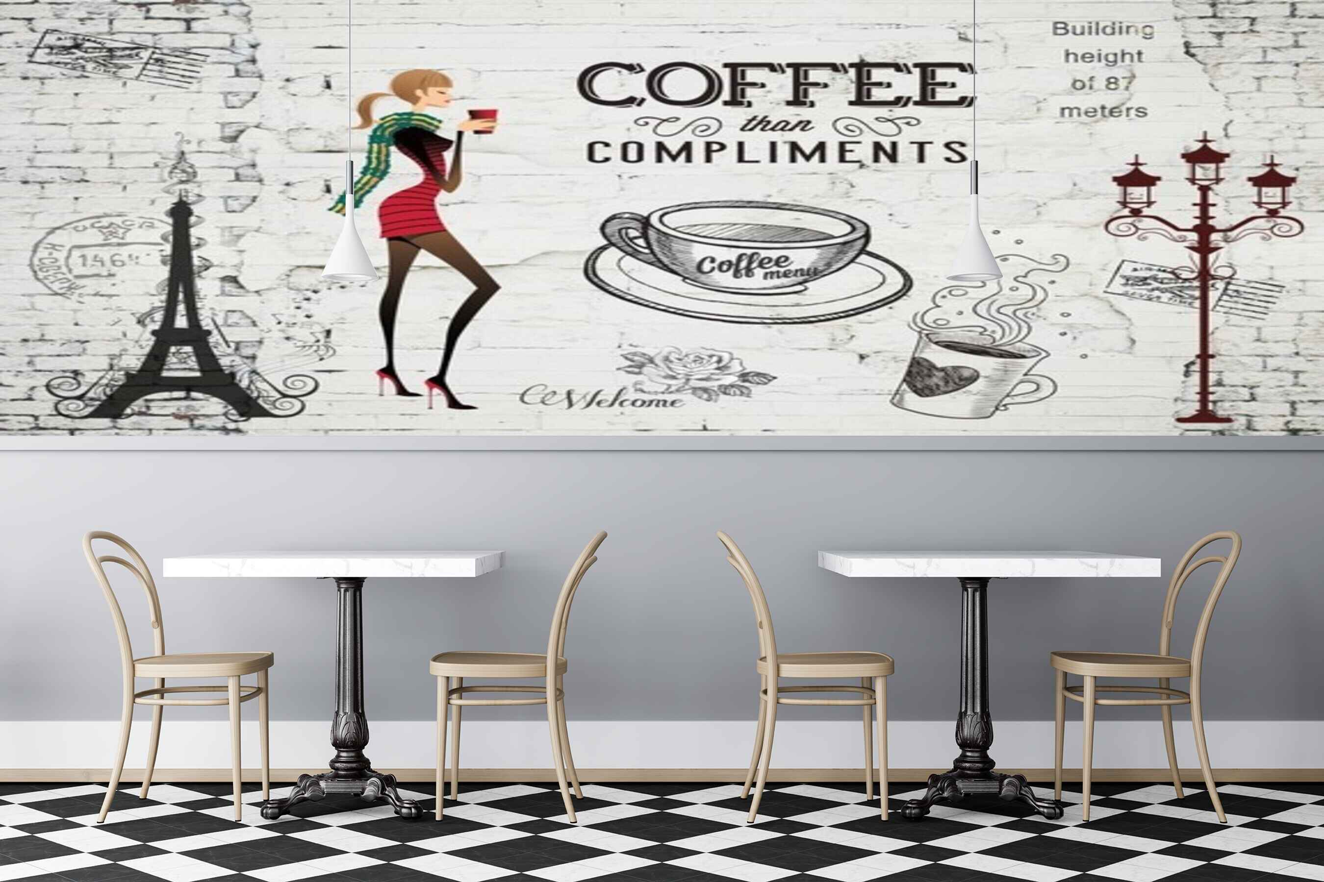 Avikalp MWZ2992 Coffee Quotes Lamp Eiffel Tower HD Wallpaper for Cafe Restaurant