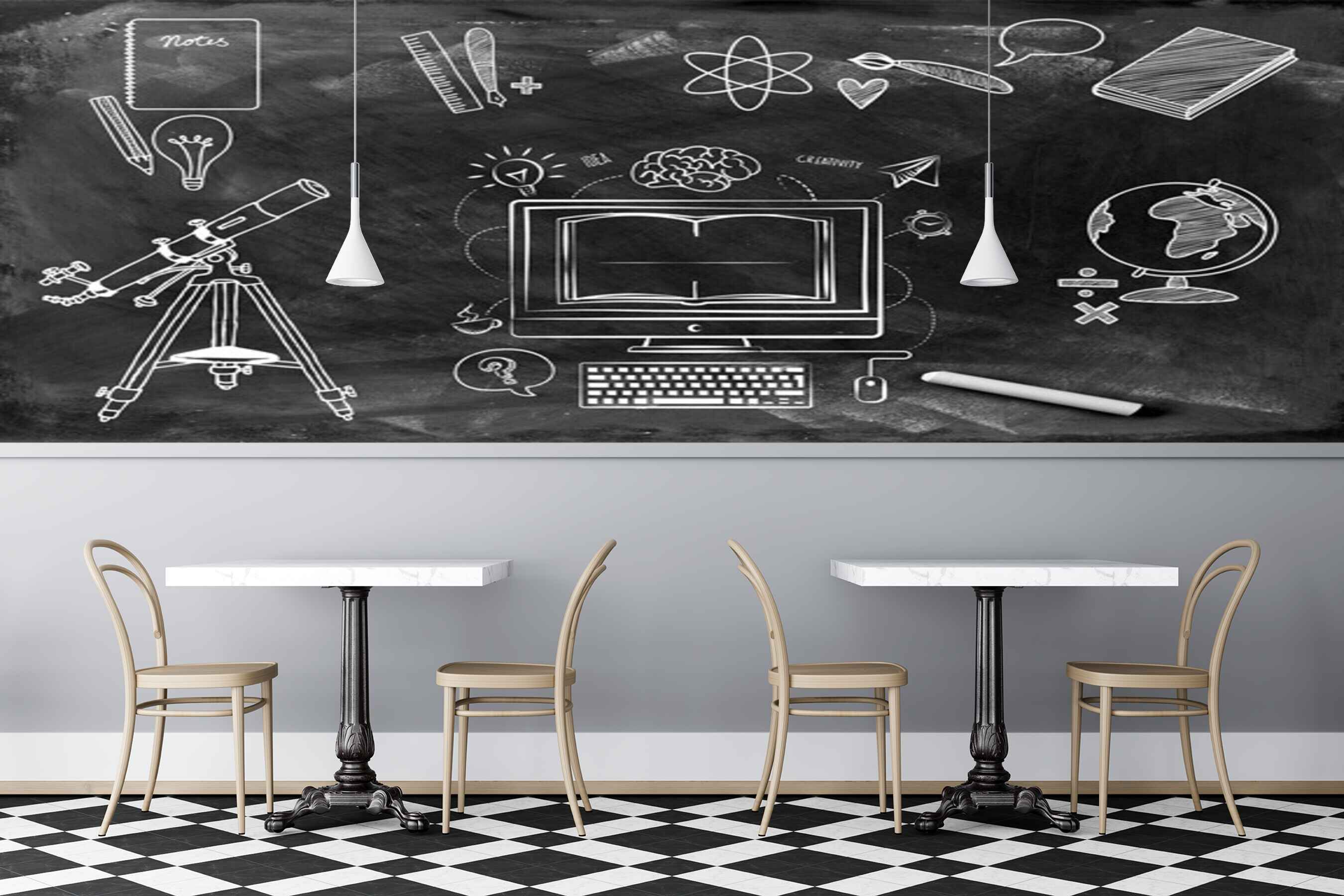 Avikalp MWZ2997 Black Board Chalk Computer Books HD Wallpaper for Cafe Restaurant
