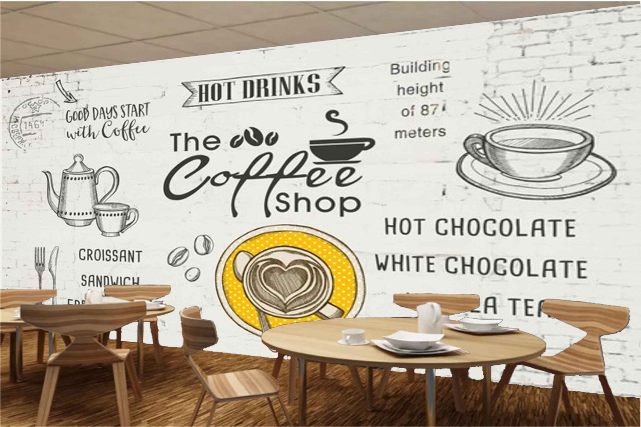 Avikalp MWZ2999 Coffee Shop Cup Jug Chocolates HD Wallpaper for Cafe Restaurant