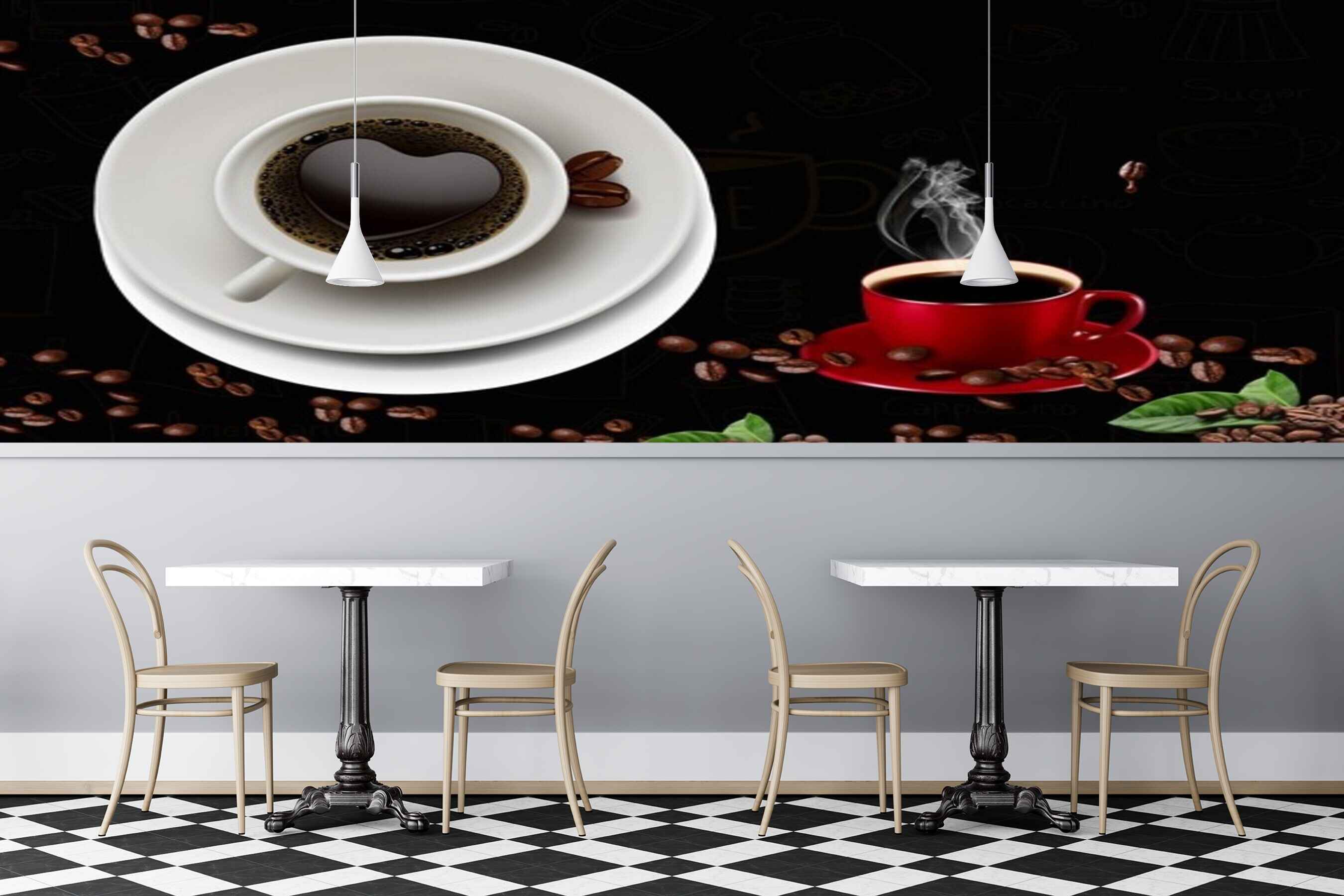 Avikalp MWZ3001 Cup Saucer Coffee Beans Leaves HD Wallpaper for Cafe Restaurant