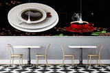 Avikalp MWZ3001 Cup Saucer Coffee Beans Leaves HD Wallpaper for Cafe Restaurant