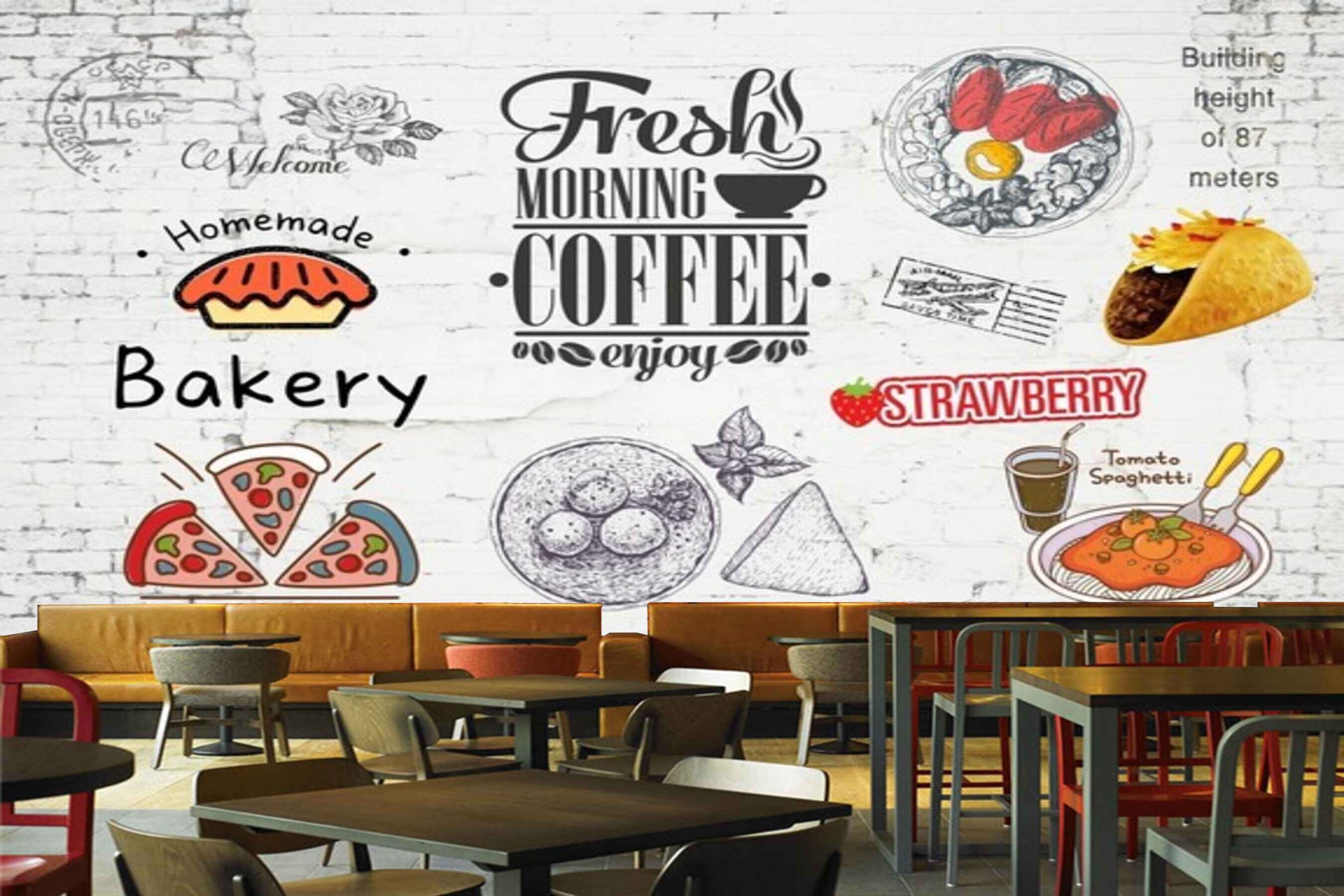 Avikalp MWZ3002 Bakery Coffee Pizza Strawberry HD Wallpaper for Cafe Restaurant
