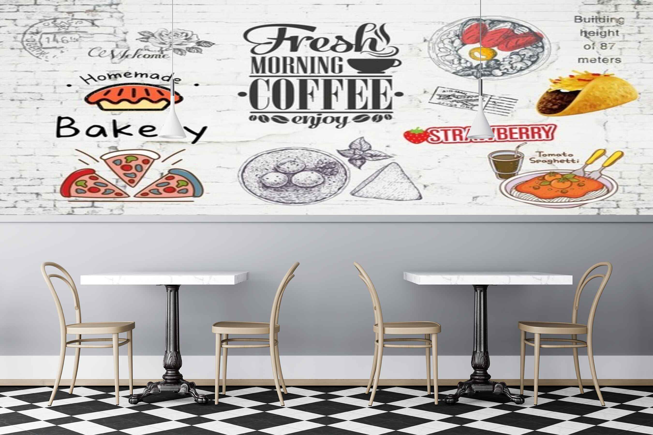 Avikalp MWZ3002 Bakery Coffee Pizza Strawberry HD Wallpaper for Cafe Restaurant