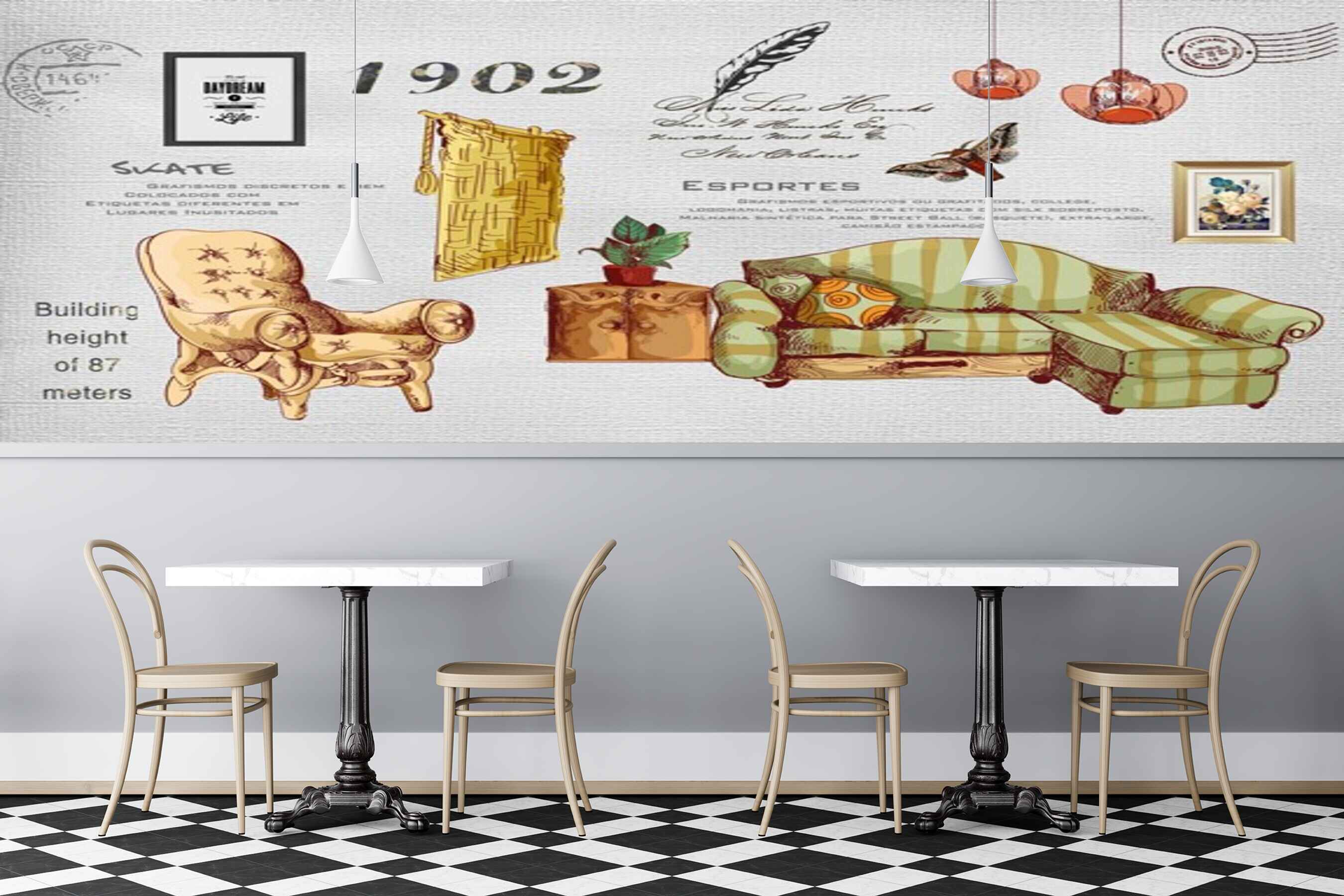 Avikalp MWZ3009 Sofas Chairs Flies Quotes HD Wallpaper for Cafe Restaurant