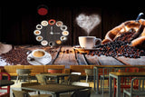 Avikalp MWZ3010 Clock Coffee Beans Cups Saucer HD Wallpaper for Cafe Restaurant