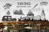 Avikalp MWZ3011 Shang Ha Car Building Telephone Clock HD Wallpaper for Cafe Restaurant