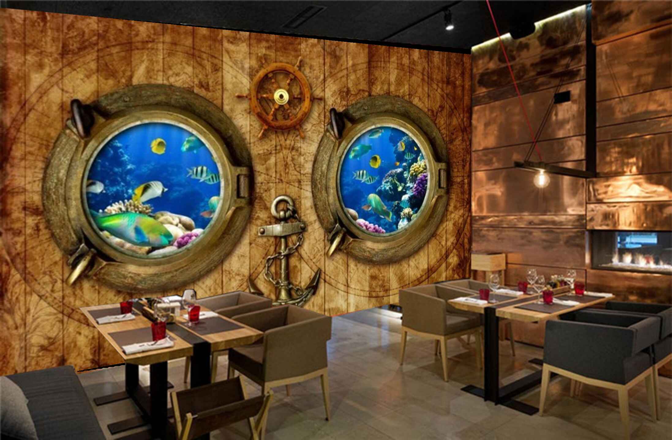 Avikalp MWZ3014 Arrow Chakra Fishes Stones HD Wallpaper for Cafe Restaurant