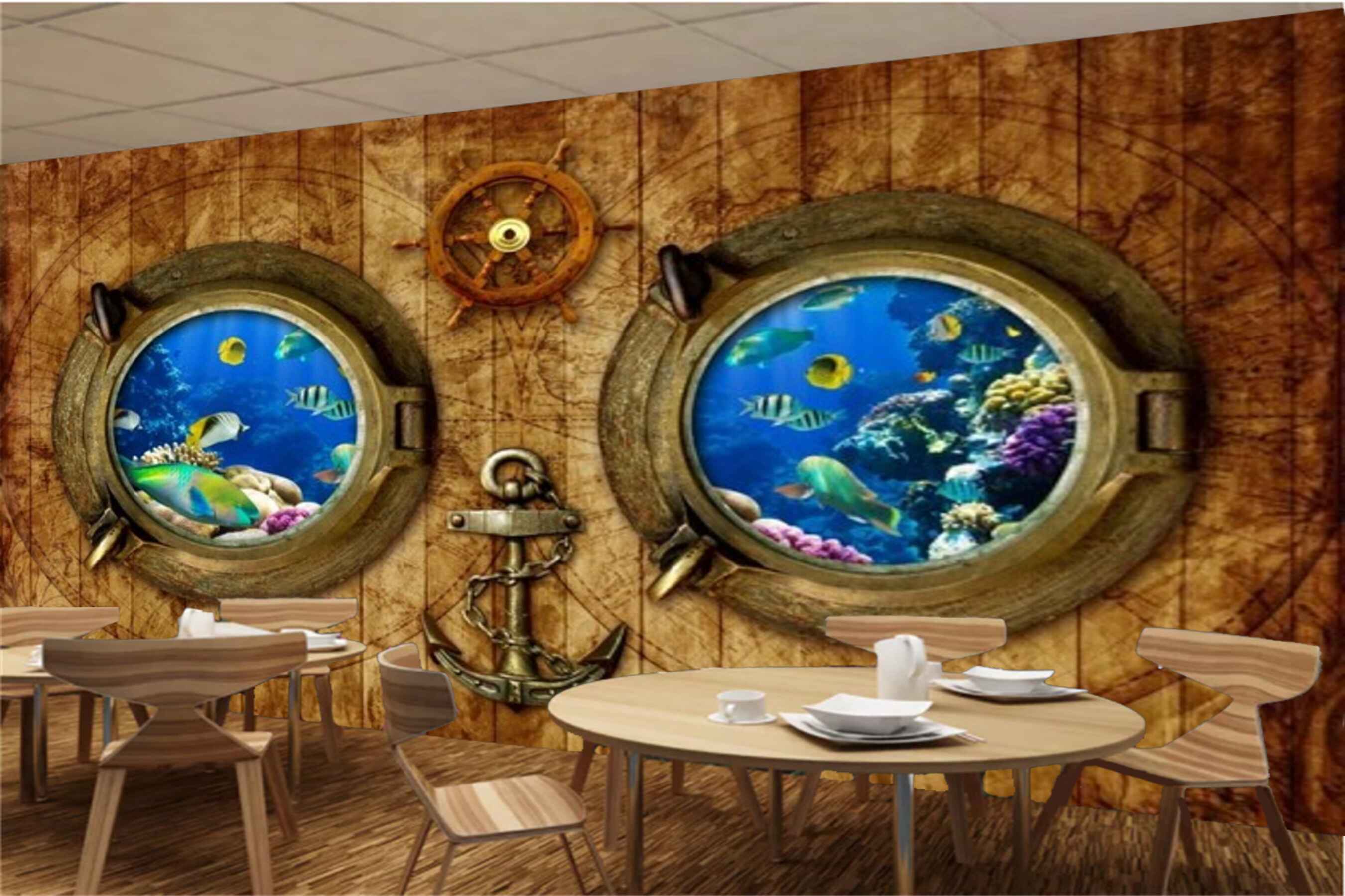 Avikalp MWZ3014 Arrow Chakra Fishes Stones HD Wallpaper for Cafe Restaurant