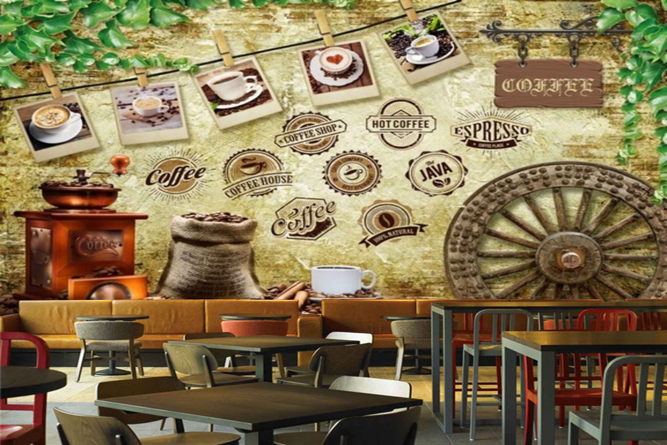Avikalp MWZ3021 Coffee Shop Java Espresso Hot Coffee Beans HD Wallpaper for Cafe Restaurant