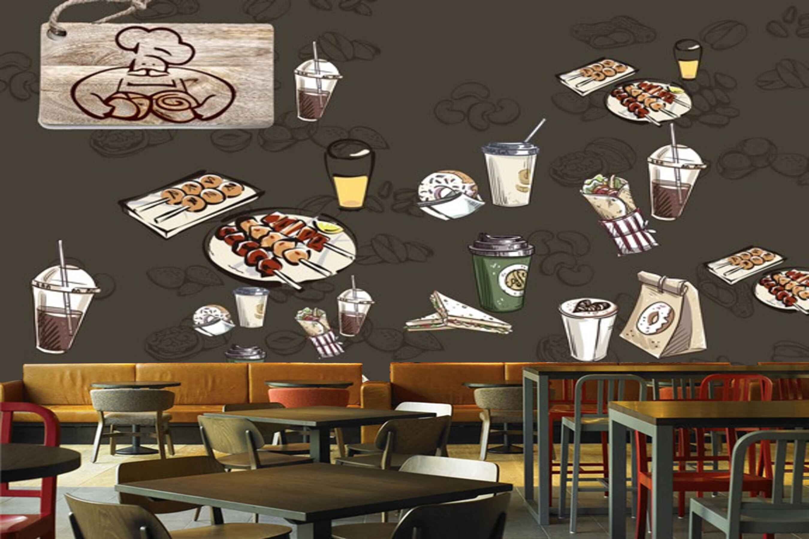 Avikalp MWZ3023 Milkshakes Sandwich Chicken HD Wallpaper for Cafe Restaurant