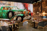 Avikalp MWZ3026 Green Car Wooden Board HD Wallpaper for Cafe Restaurant