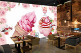Avikalp MWZ3030 Cupcakes Ice Creams Cherries Pink Roses HD Wallpaper for Cafe Restaurant