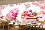 Avikalp MWZ3030 Cupcakes Ice Creams Cherries Pink Roses HD Wallpaper for Cafe Restaurant