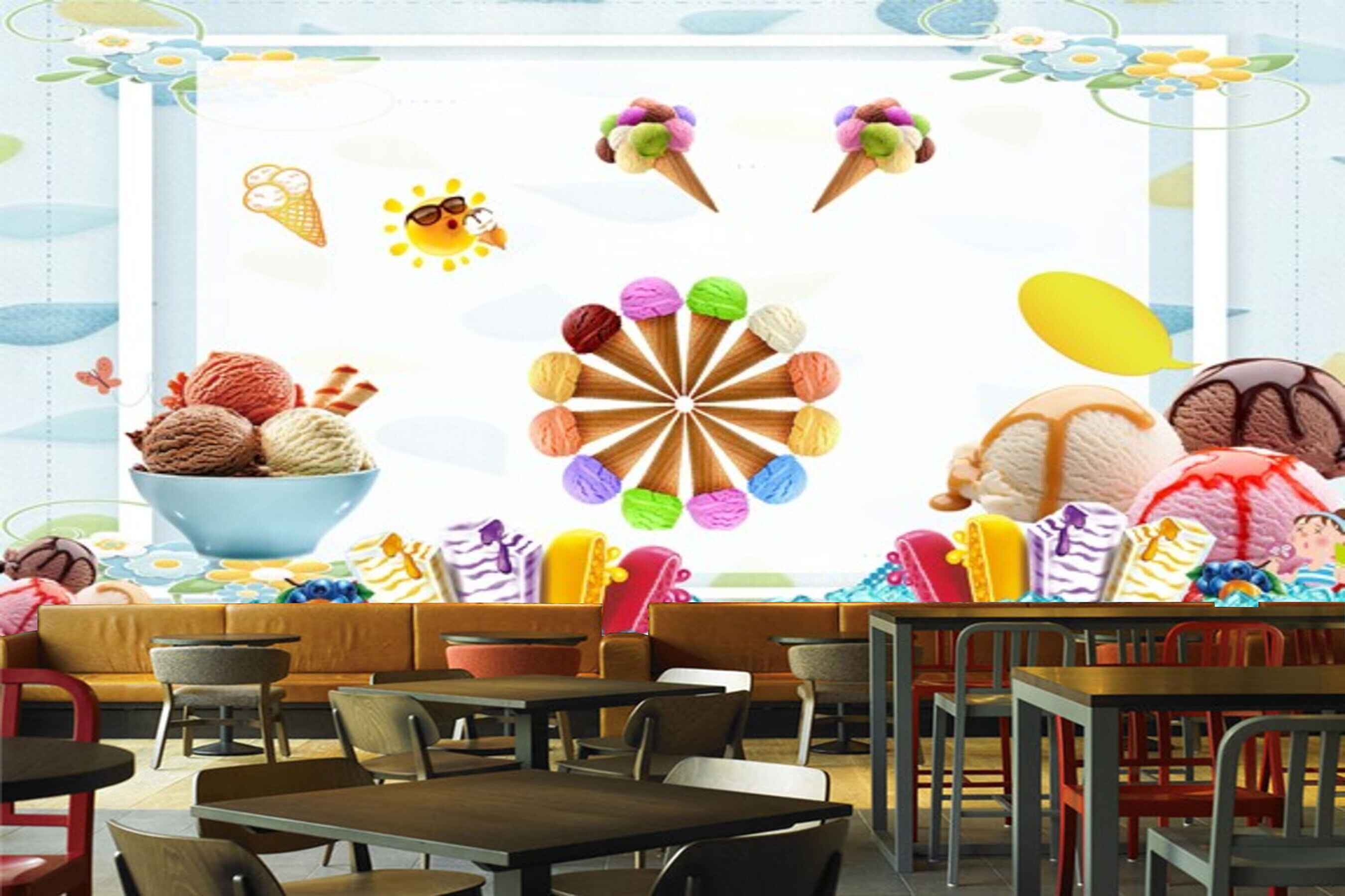 Avikalp MWZ3031 Ice Creams Cones Scoops HD Wallpaper for Cafe Restaurant