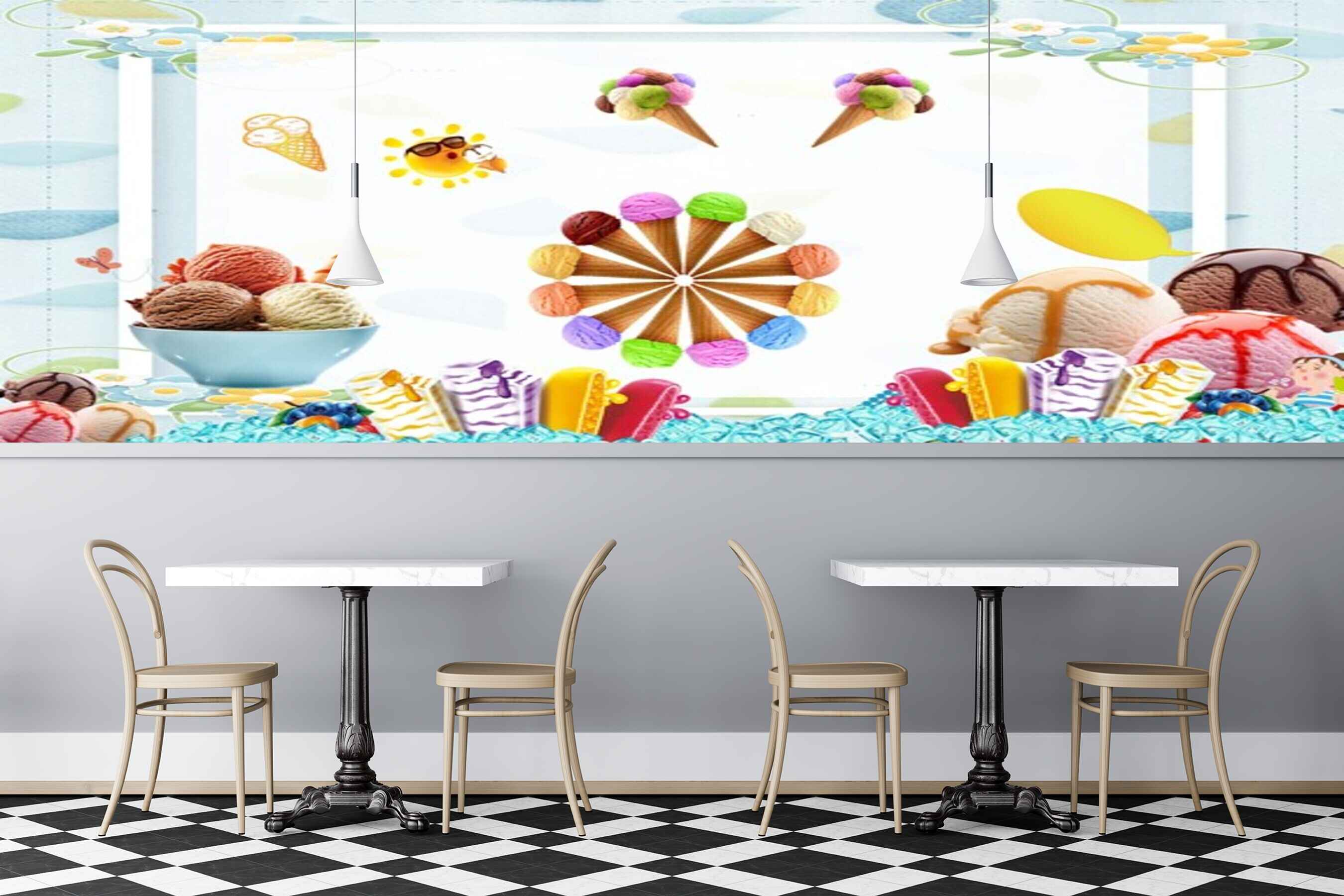 Avikalp MWZ3031 Ice Creams Cones Scoops HD Wallpaper for Cafe Restaurant