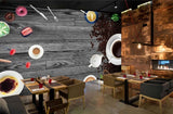 Avikalp MWZ3035 Cup Saucer Coffee Beans Donuts Candies HD Wallpaper for Cafe Restaurant