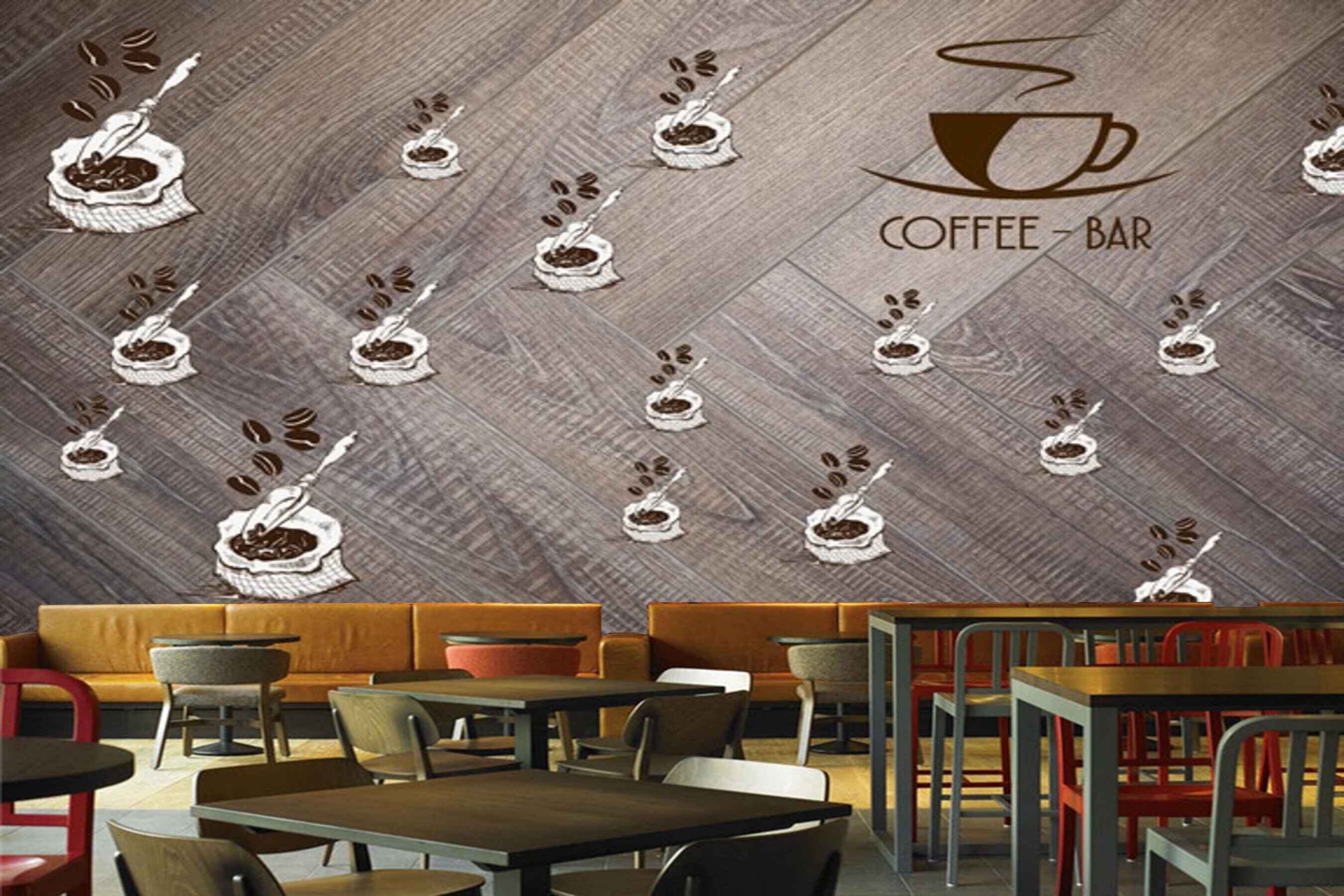 Avikalp MWZ3042 Coffee Bar Beans Bags Spoons HD Wallpaper for Cafe Restaurant