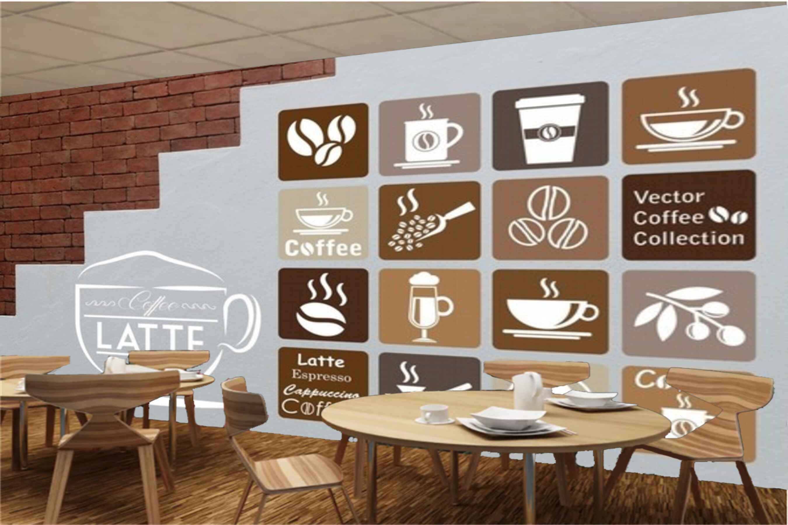 Avikalp MWZ3046 Latte Shop Coffee Cappuccino Jug Cups HD Wallpaper for Cafe Restaurant