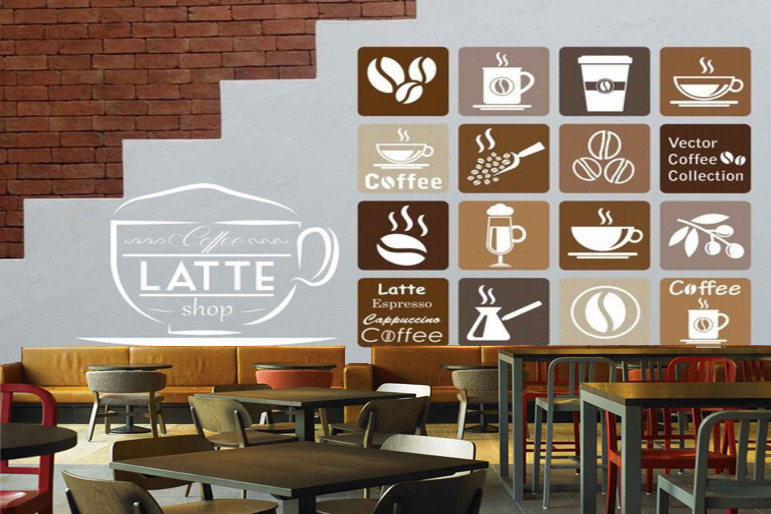 Avikalp MWZ3046 Latte Shop Coffee Cappuccino Jug Cups HD Wallpaper for Cafe Restaurant