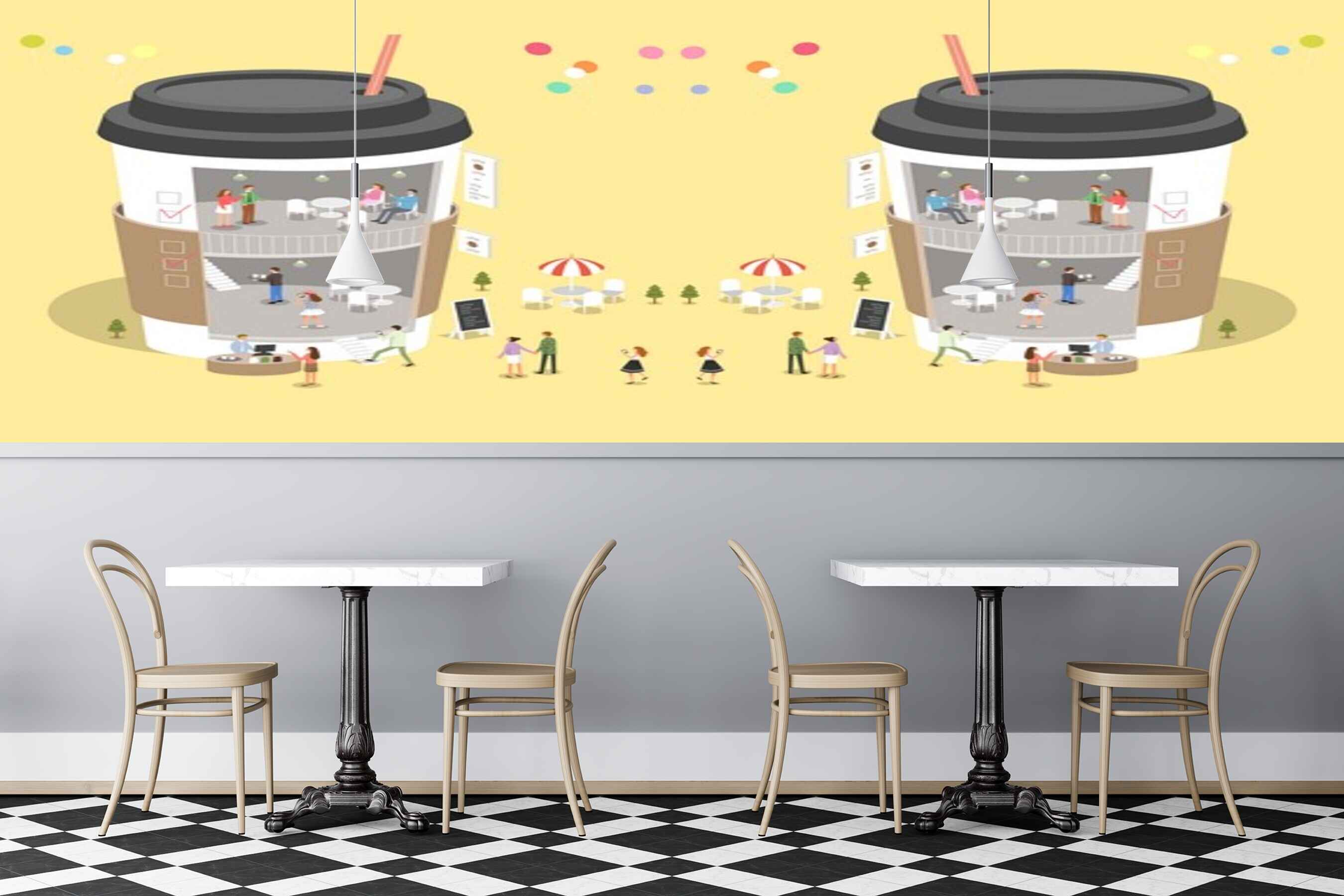 Avikalp MWZ3048 Milkshakes Mugs Straws People HD Wallpaper for Cafe Restaurant