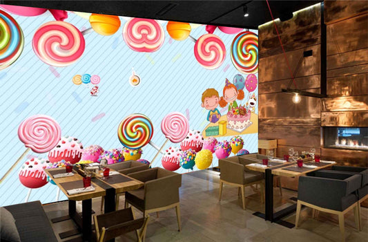 Avikalp MWZ3051 Candies Lollipops Kids Chocolates HD Wallpaper for Cafe Restaurant