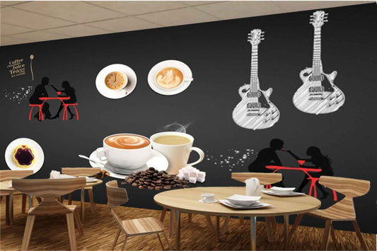 Avikalp MWZ3054 Cafe Coffee Couples Guitar HD Wallpaper for Cafe Restaurant