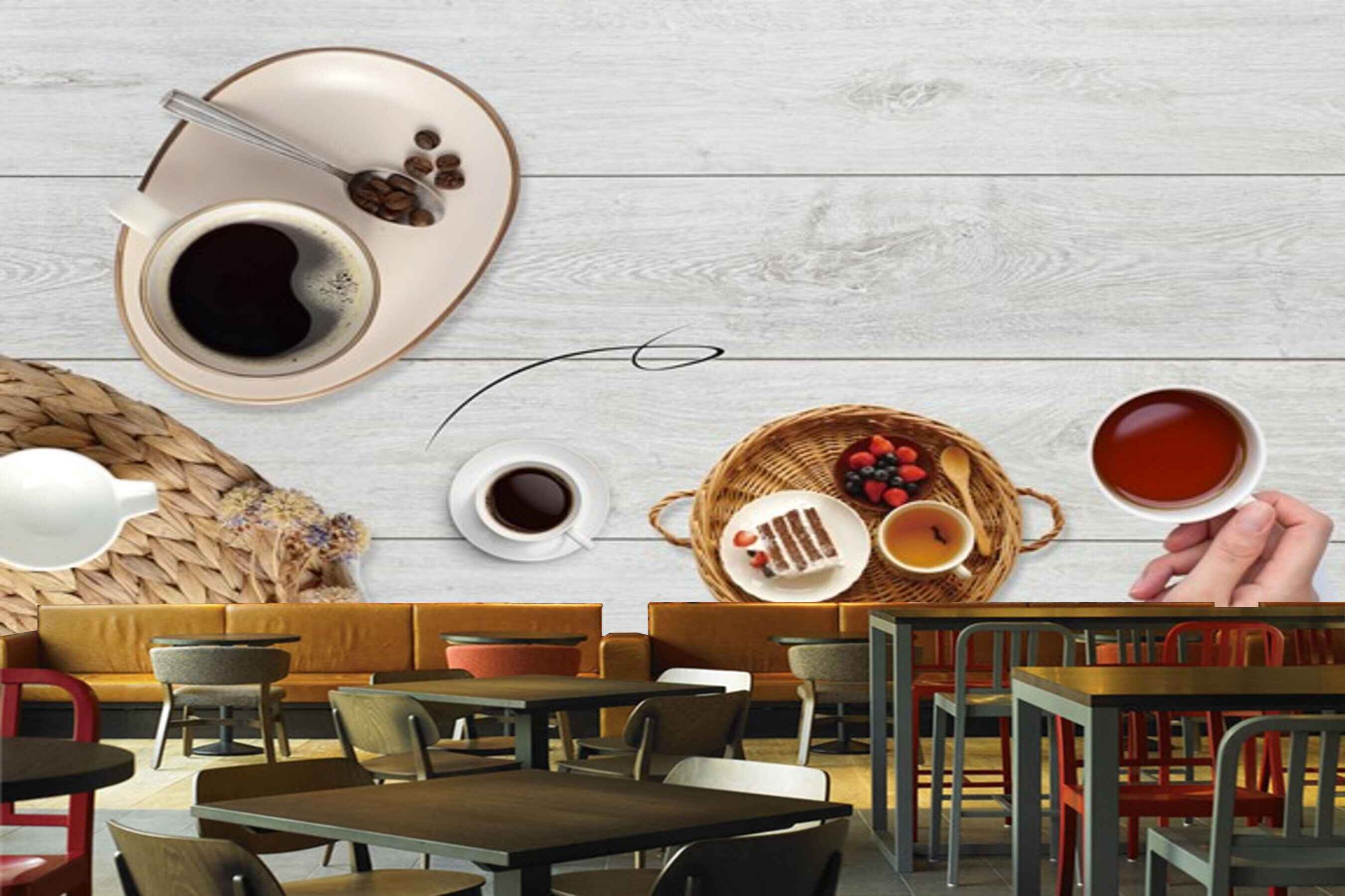 Avikalp MWZ3055 Coffee Cups Beans Spoons HD Wallpaper for Cafe Restaurant