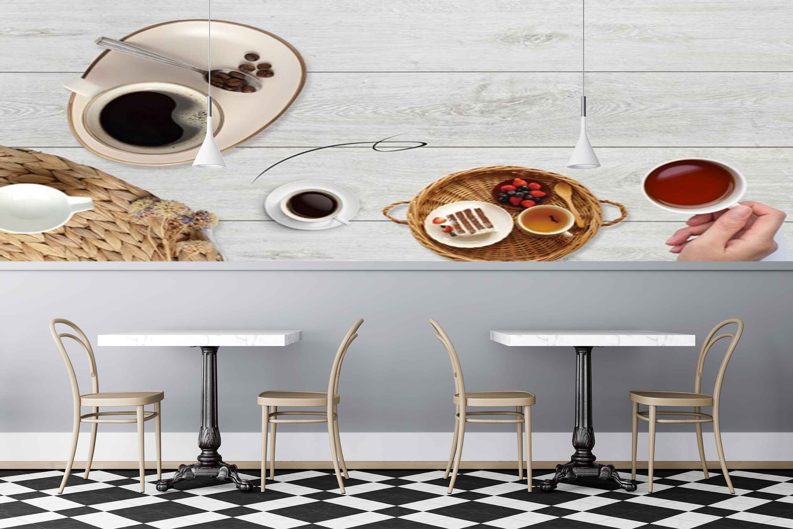 Avikalp MWZ3055 Coffee Cups Beans Spoons HD Wallpaper for Cafe Restaurant