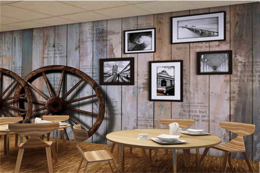 Avikalp MWZ3056 Photo Frames Wooden Wheels HD Wallpaper for Cafe Restaurant