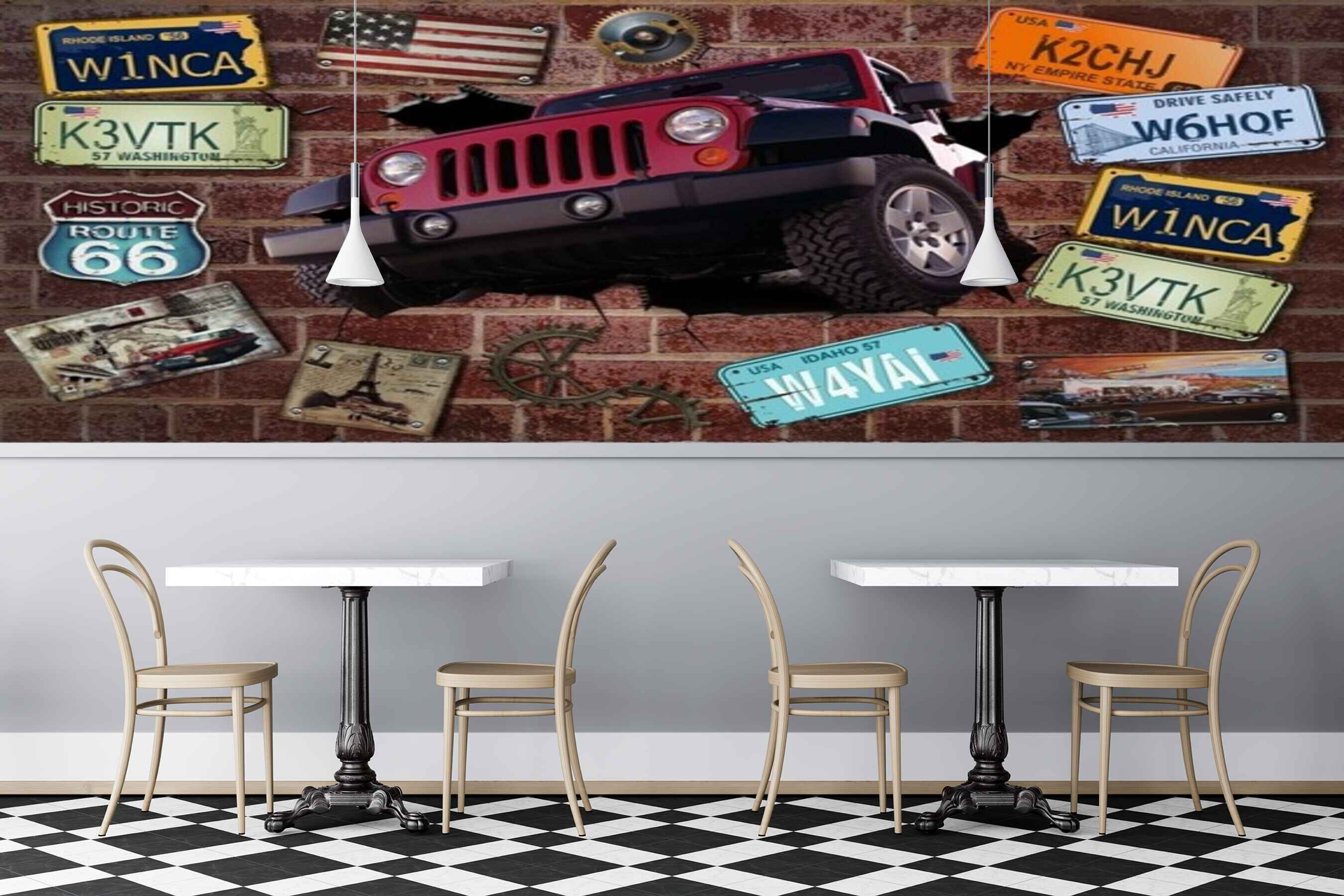 Avikalp MWZ3058 Red Car Number Plates HD Wallpaper for Cafe Restaurant