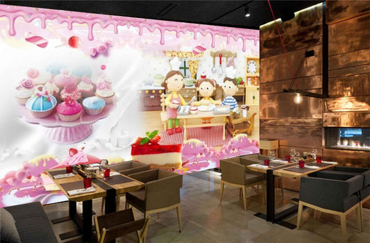 Avikalp MWZ3060 Kids Cupcakes Strawberries Ice Creams HD Wallpaper for Cafe Restaurant