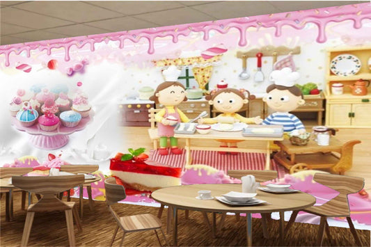 Avikalp MWZ3060 Kids Cupcakes Strawberries Ice Creams HD Wallpaper for Cafe Restaurant