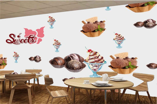 Avikalp MWZ3068 IceCreams Scoops Sweets HD Wallpaper for Cafe Restaurant