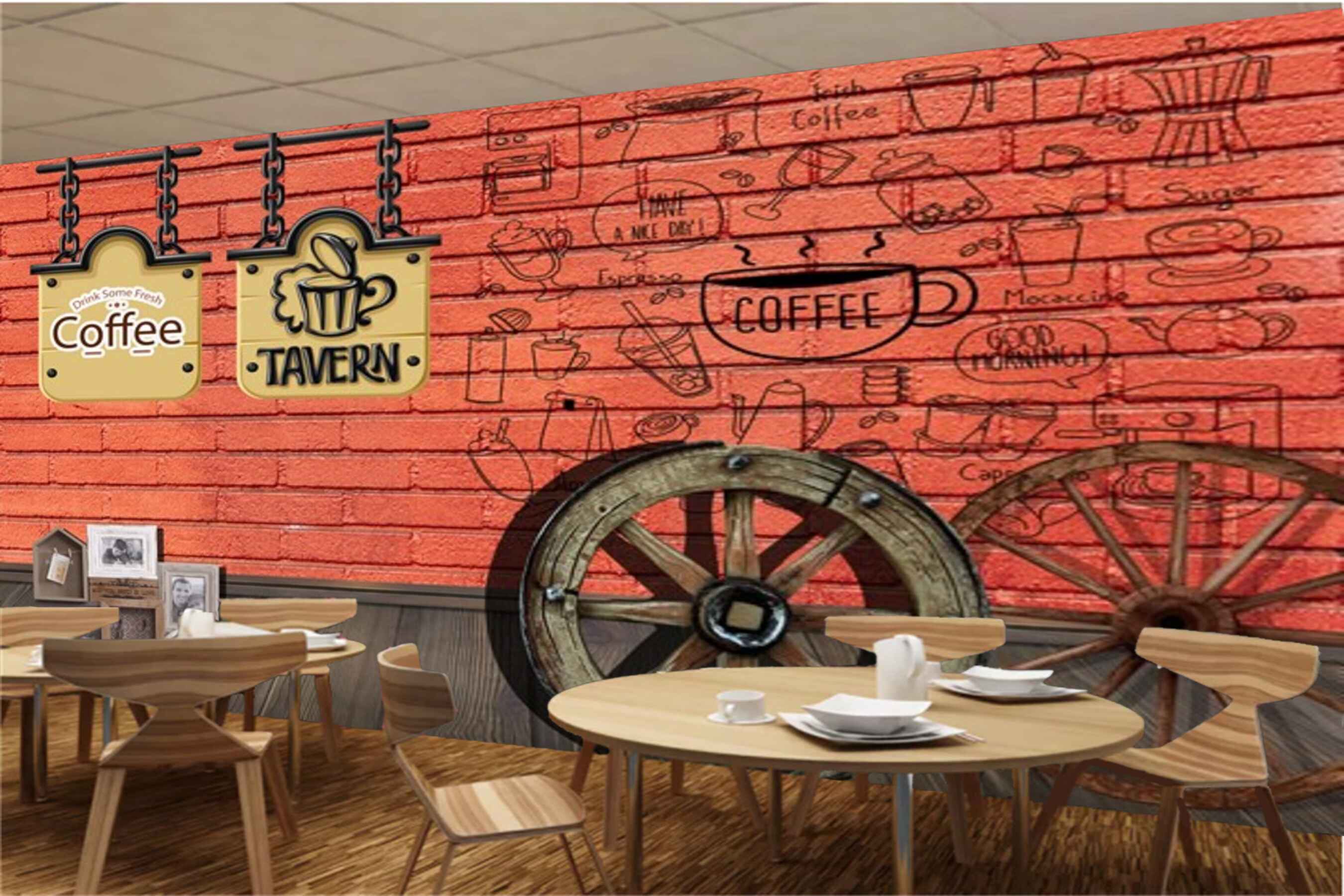 Avikalp MWZ3069 Coffee Tavern wheels HD Wallpaper for Cafe Restaurant